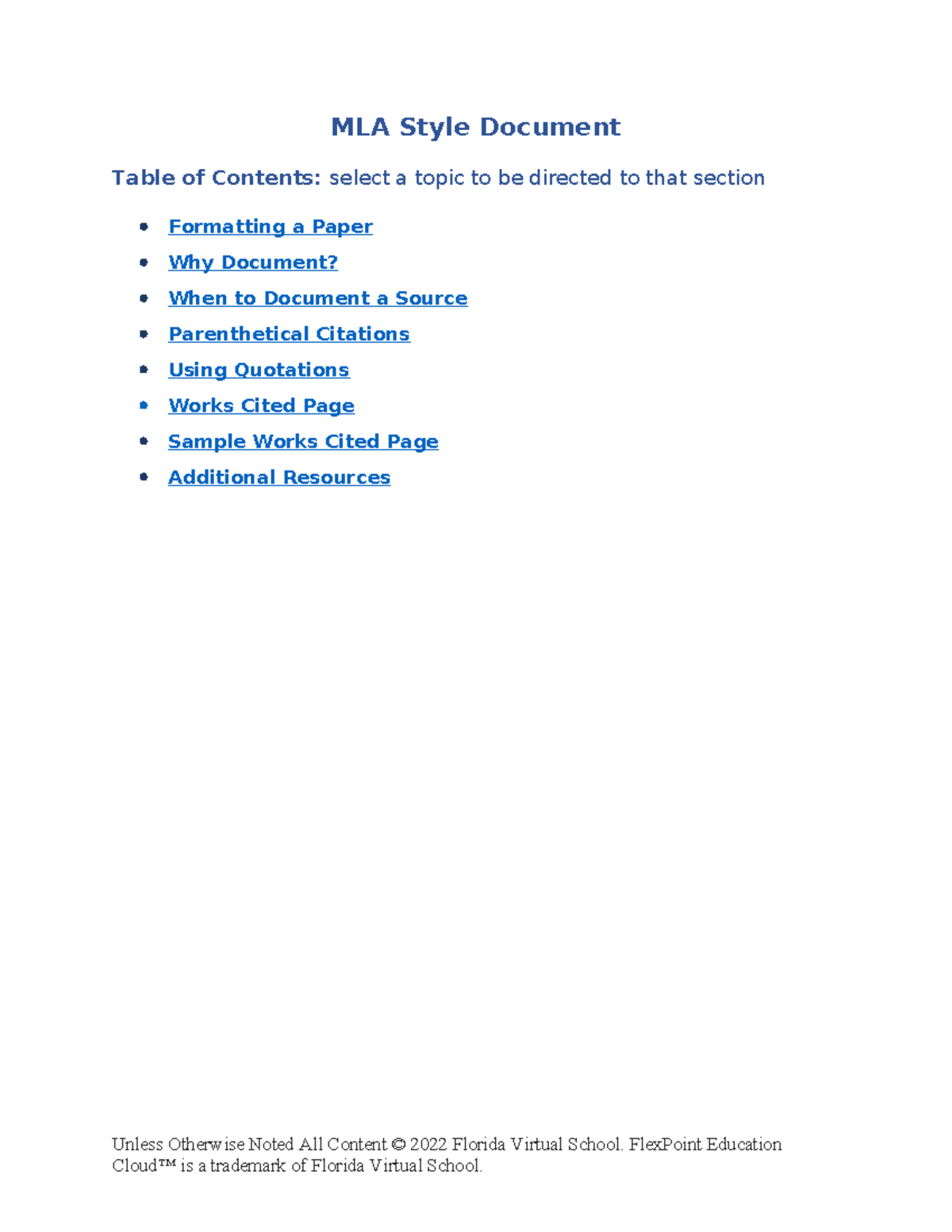 MLA Format Guide - MLA Style Document Table of Contents: select a topic ...