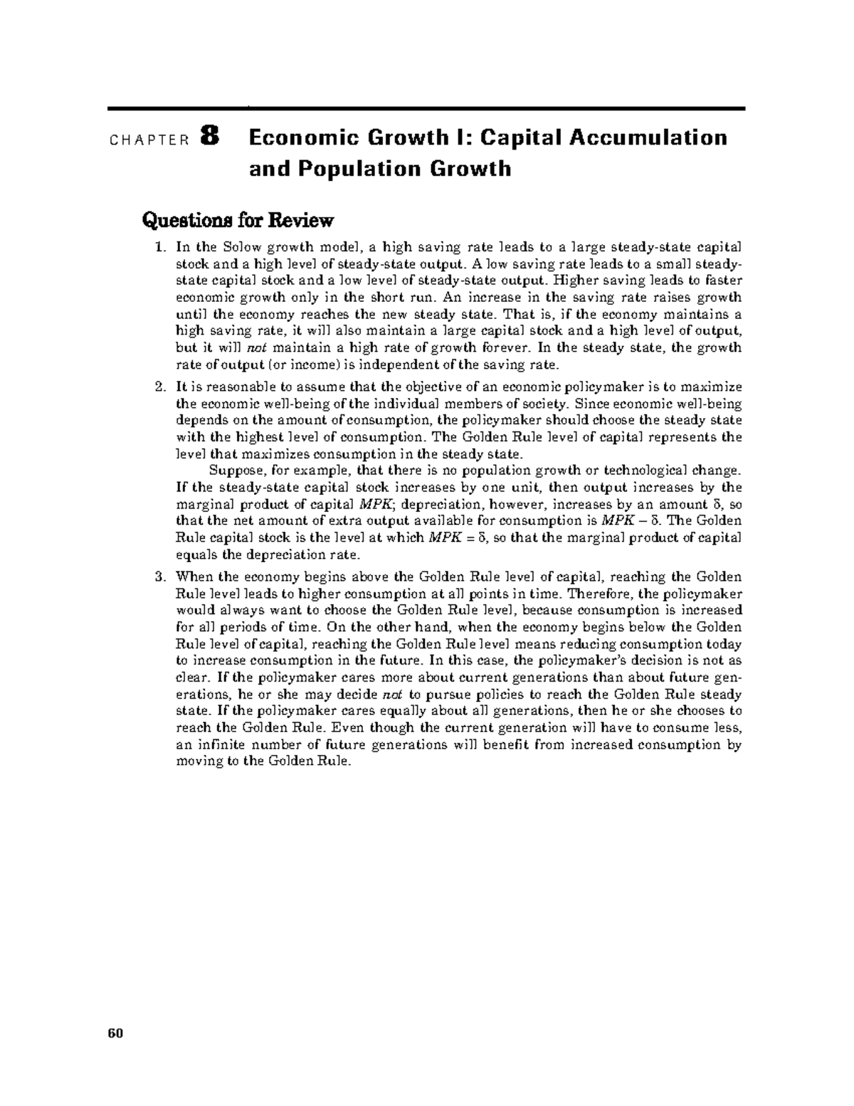 CH 8 Economic Growth I: Capital Accumulation & Population Growth Review ...