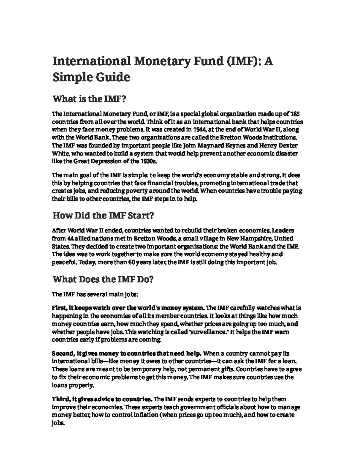 IMF 101: A Simple Guide to the International Monetary Fund - Studocu