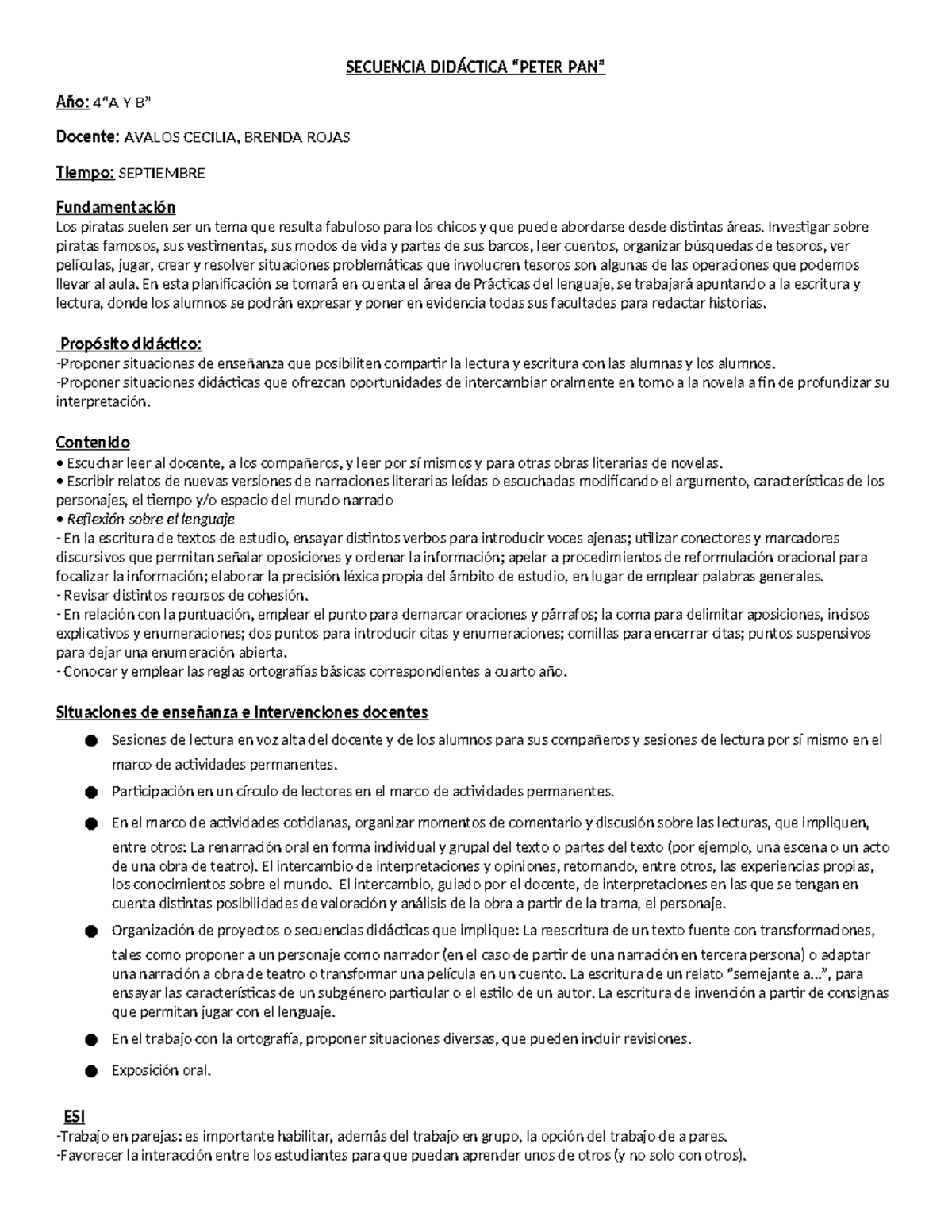 Secuencia Didáctica: Peter Pan (Año 4 A y B) - Actividades y Recursos - Document Preview