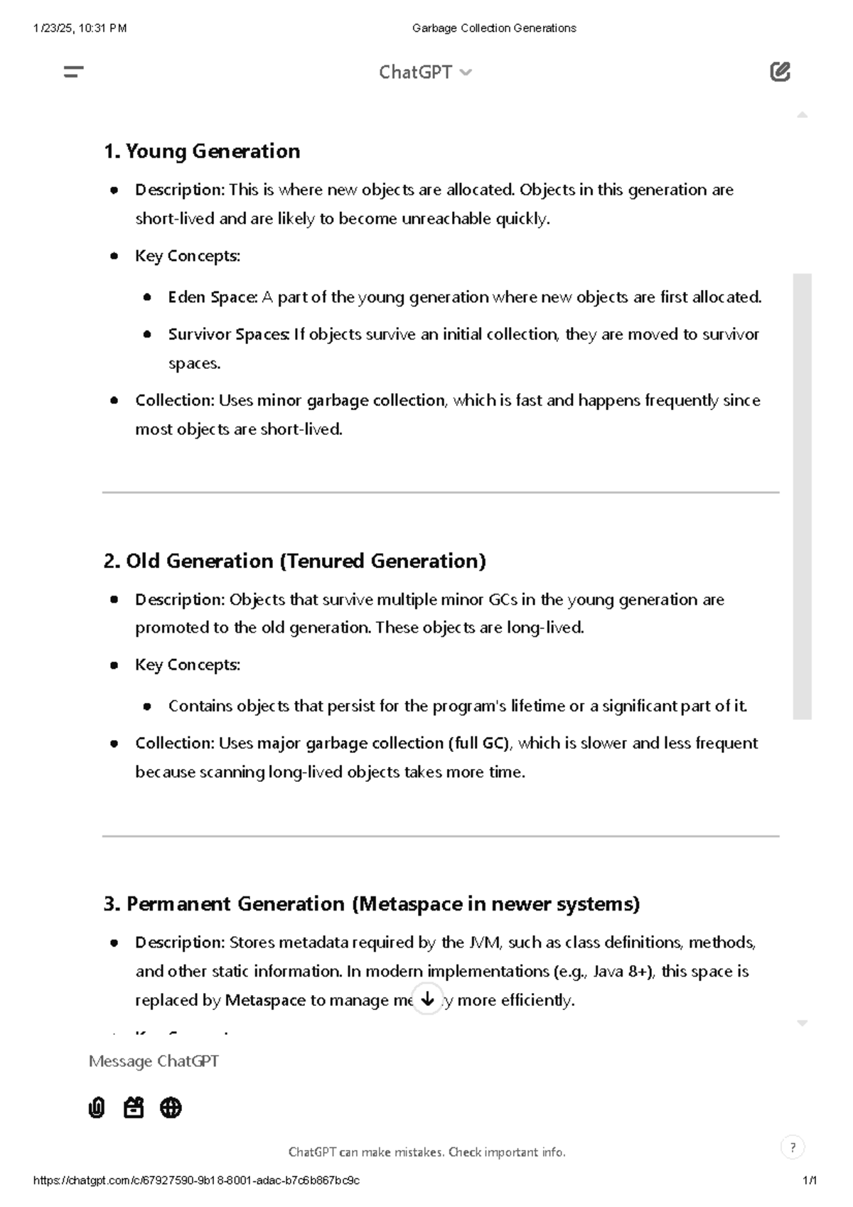 Garbage Collection Generations - 1. Young Generation Description: This ...