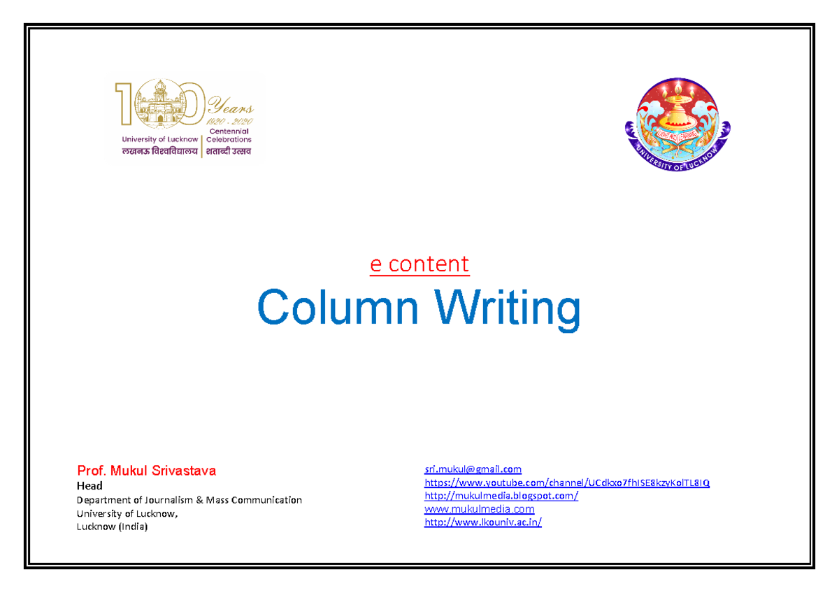 Column Writing Techniques for Journalism 2023 - Studocu