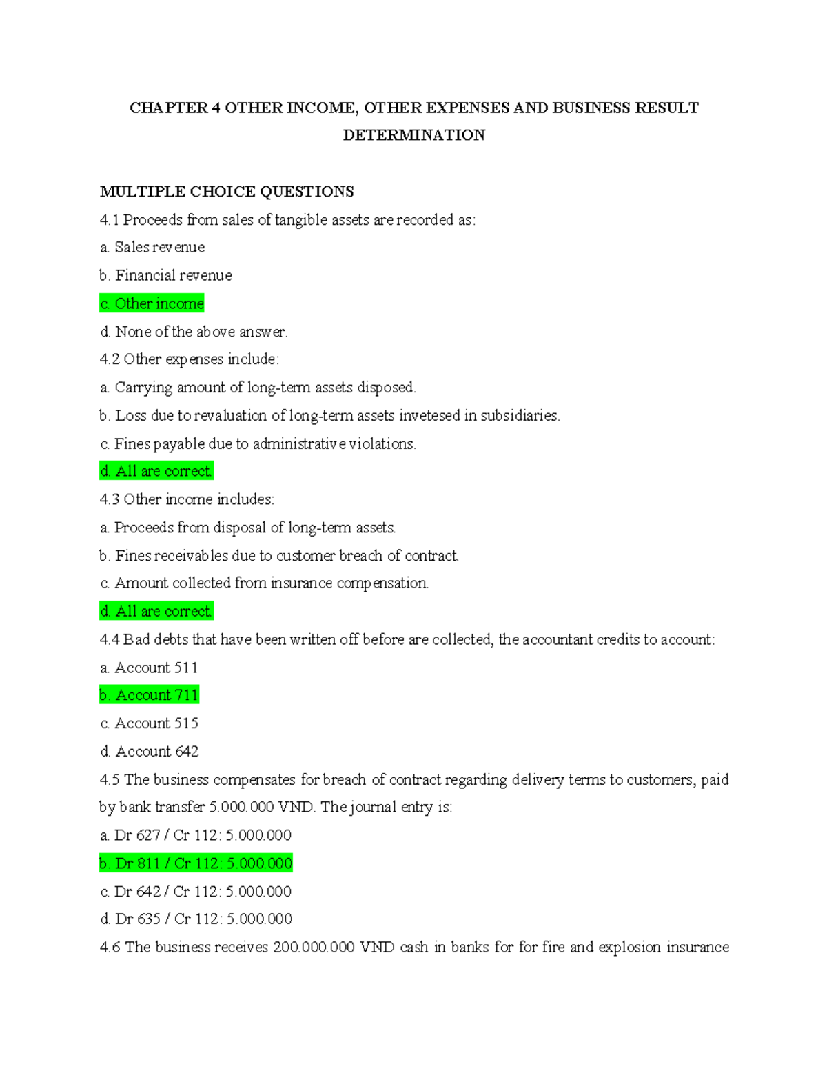 CHAPTER 4 EXERCISES ON OTHER INCOME AND EXPENSES DETERMINATION - Studocu