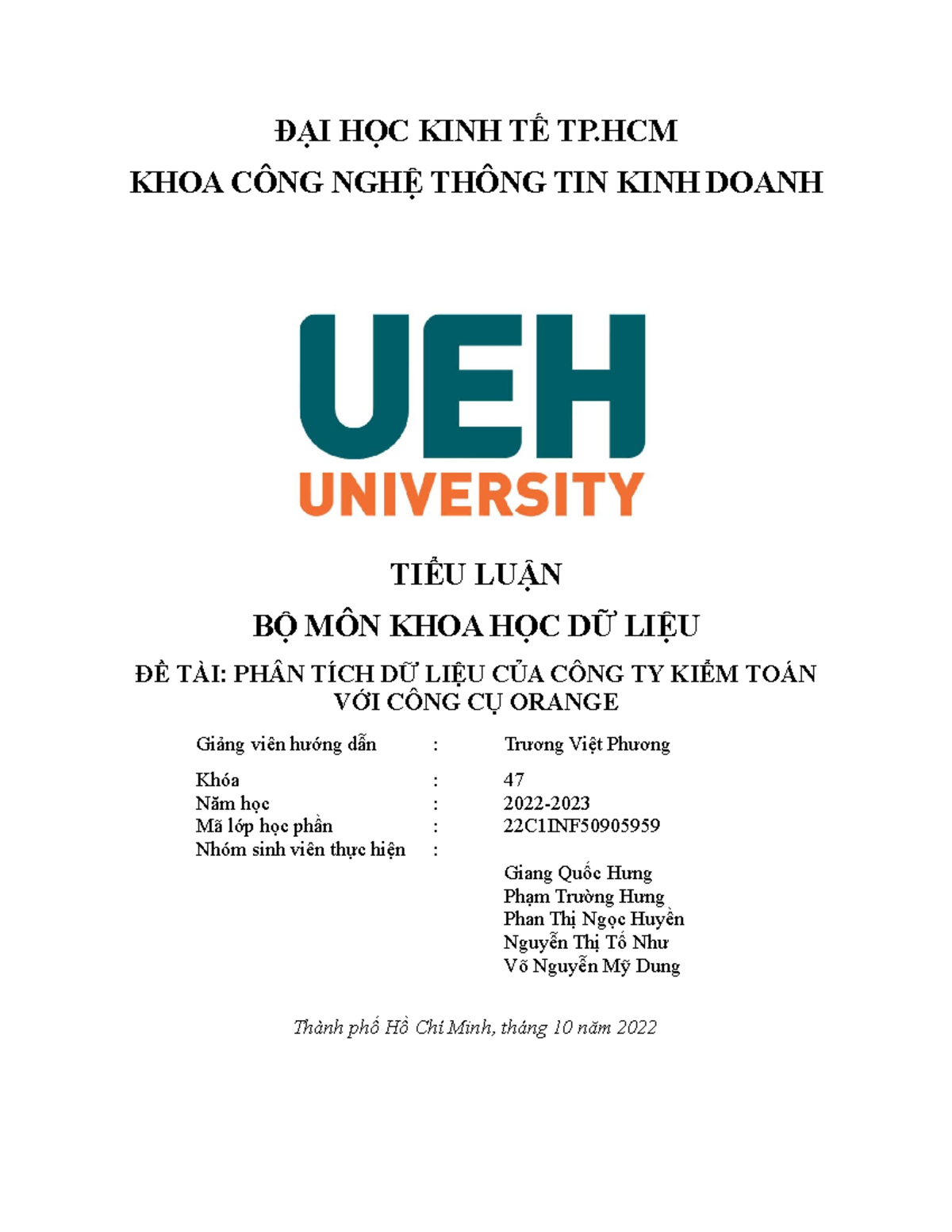 Tiểu luận KHDL - Phân tích dữ liệu kiểm toán qua Orange 22C1INF - Document Preview