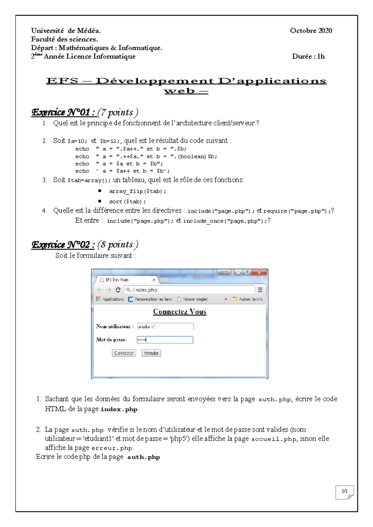 Examen 2 - Développement d'Applications Web - Université de Médéa - Studocu