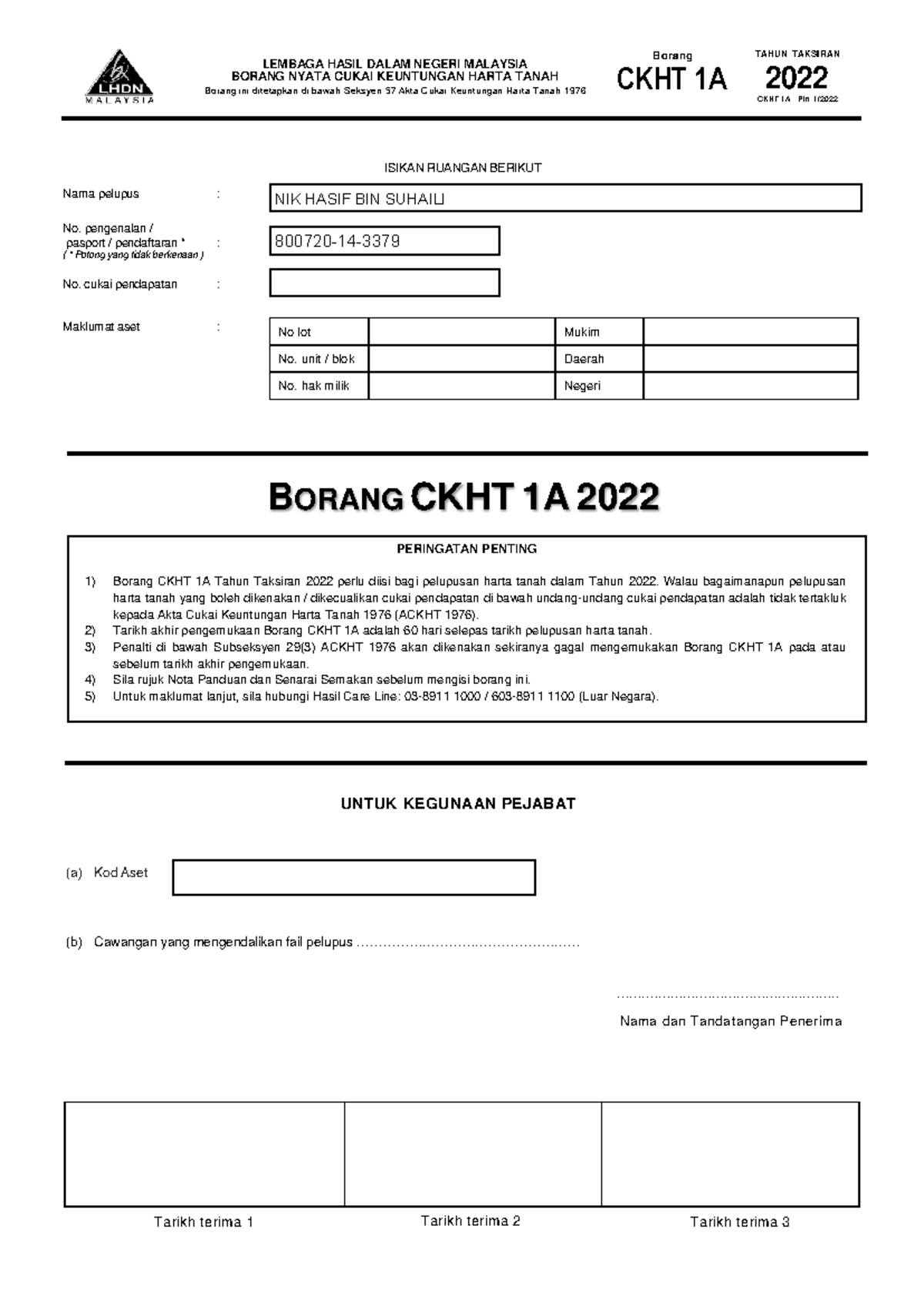 CKHT 1A 2022 - Panduan Pengisian Borang untuk Pelupusan Harta Tanah ...