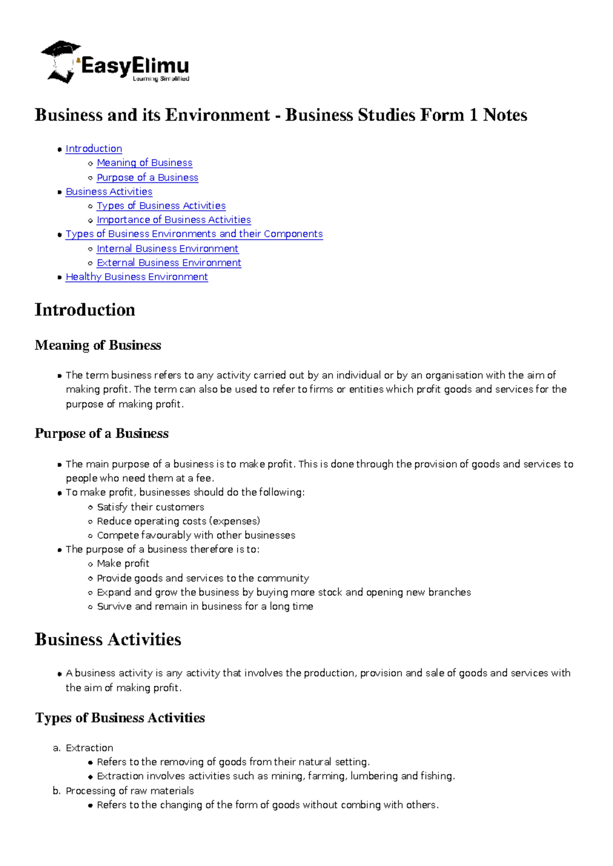 Business and Its Environment: Form 1 Study Notes - Studocu