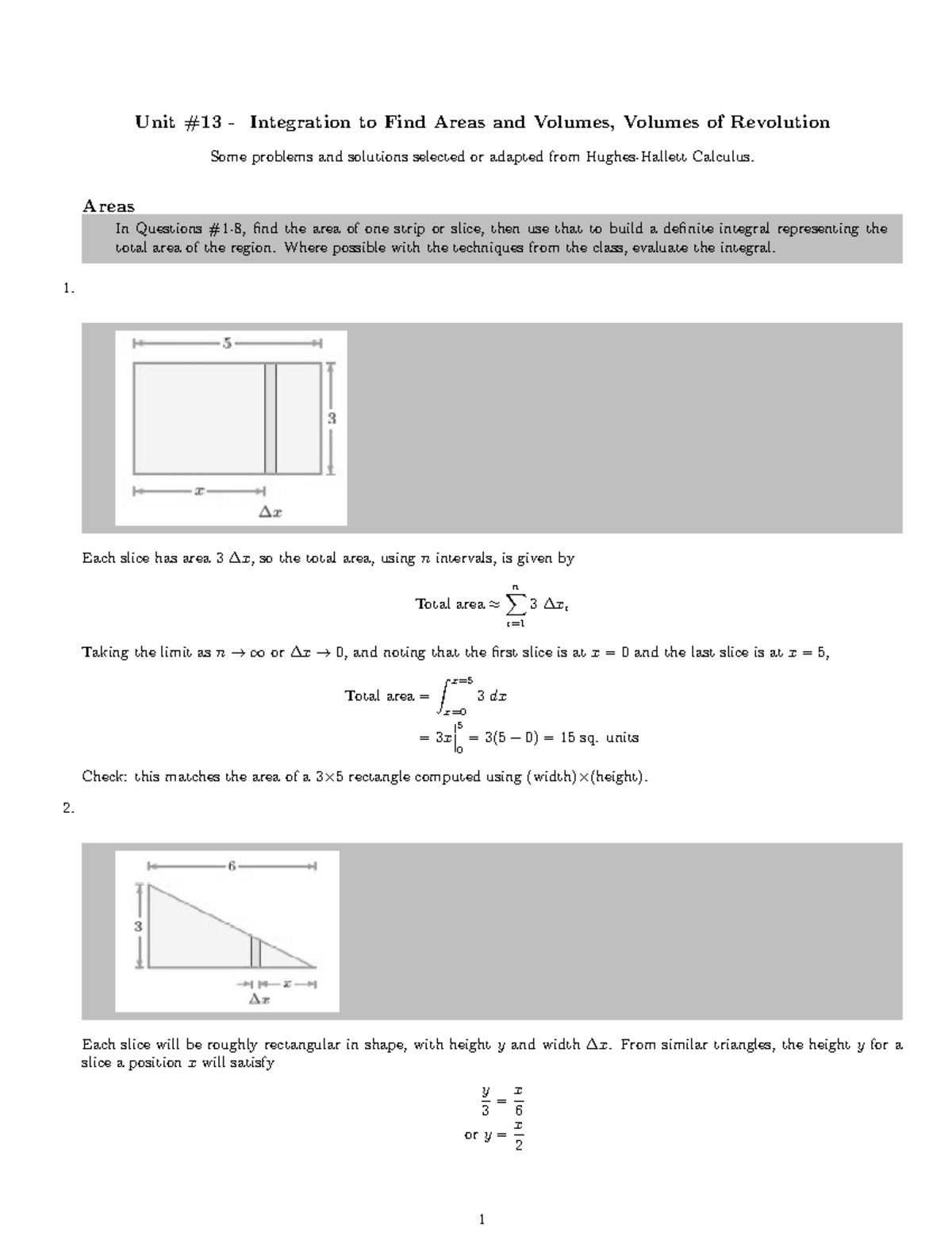Unit 13 Solutions - Solution Notes - Unit #13 - Integration to Find ...