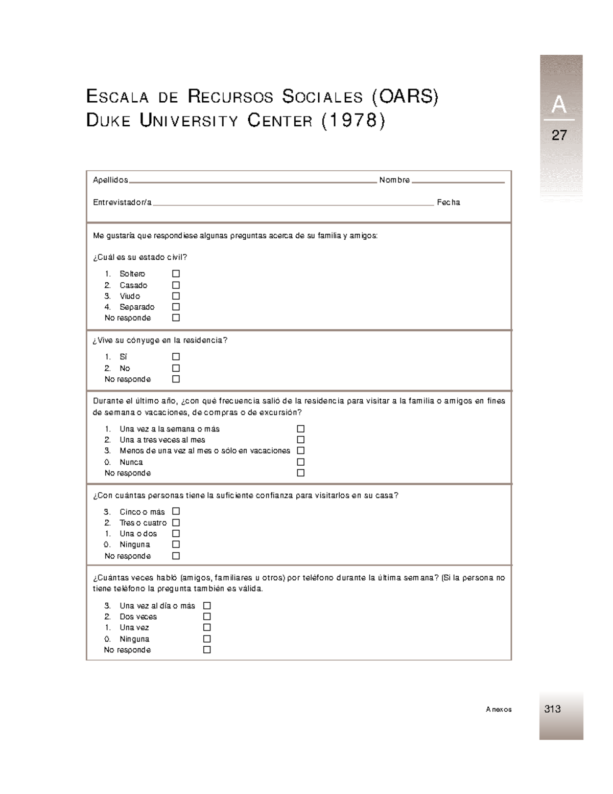 Recursos Sociales OARS: Evaluación y Valoración de Personas Mayores ...