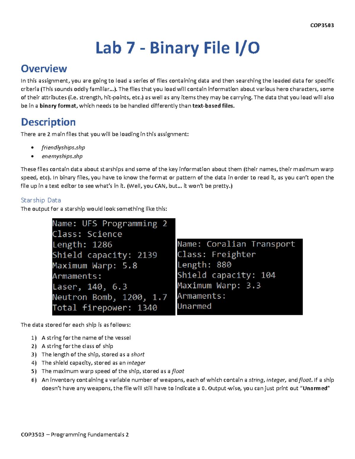 COP3503 Lab 7: Overview of Binary File Data Handling - Studocu