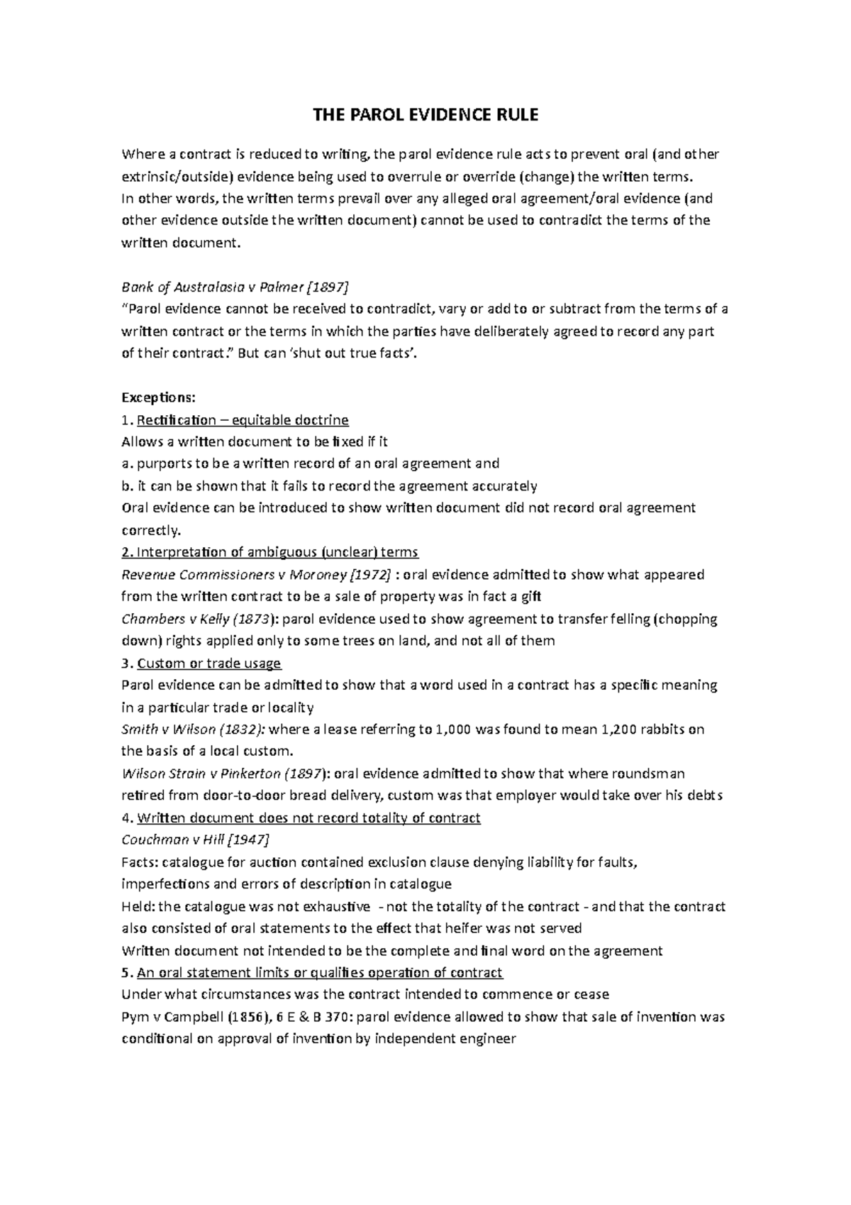 Revision of the Parol Evidence Rule in Contract Law - Studocu
