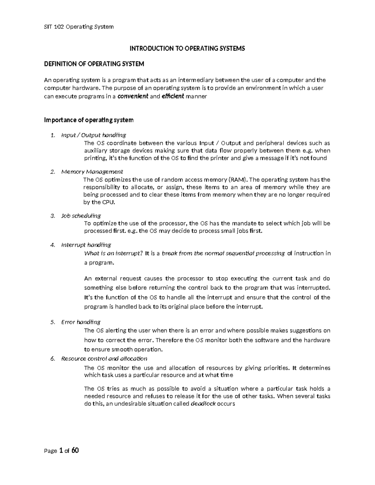 SIT 102 Final Exam Notes: Introduction to Operating Systems - Studocu