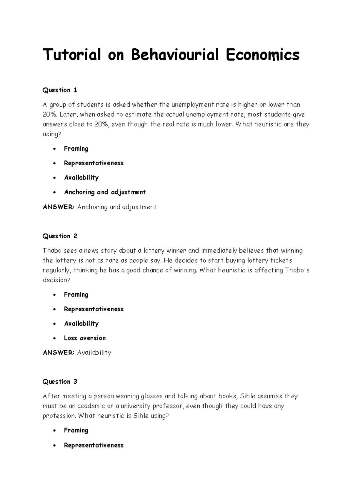 Notes-Tutorial on Behaviourial Economics 3 - Tutorial on Behaviourial ...
