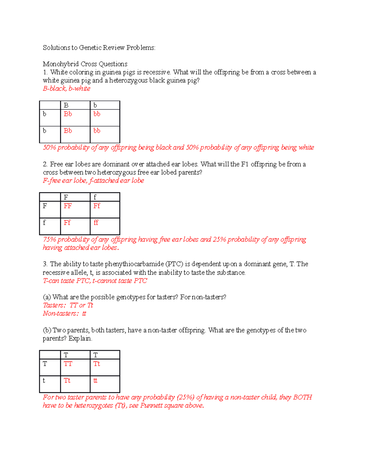 AP review genetics problems solutions - BIO101 - Yorku - Studocu