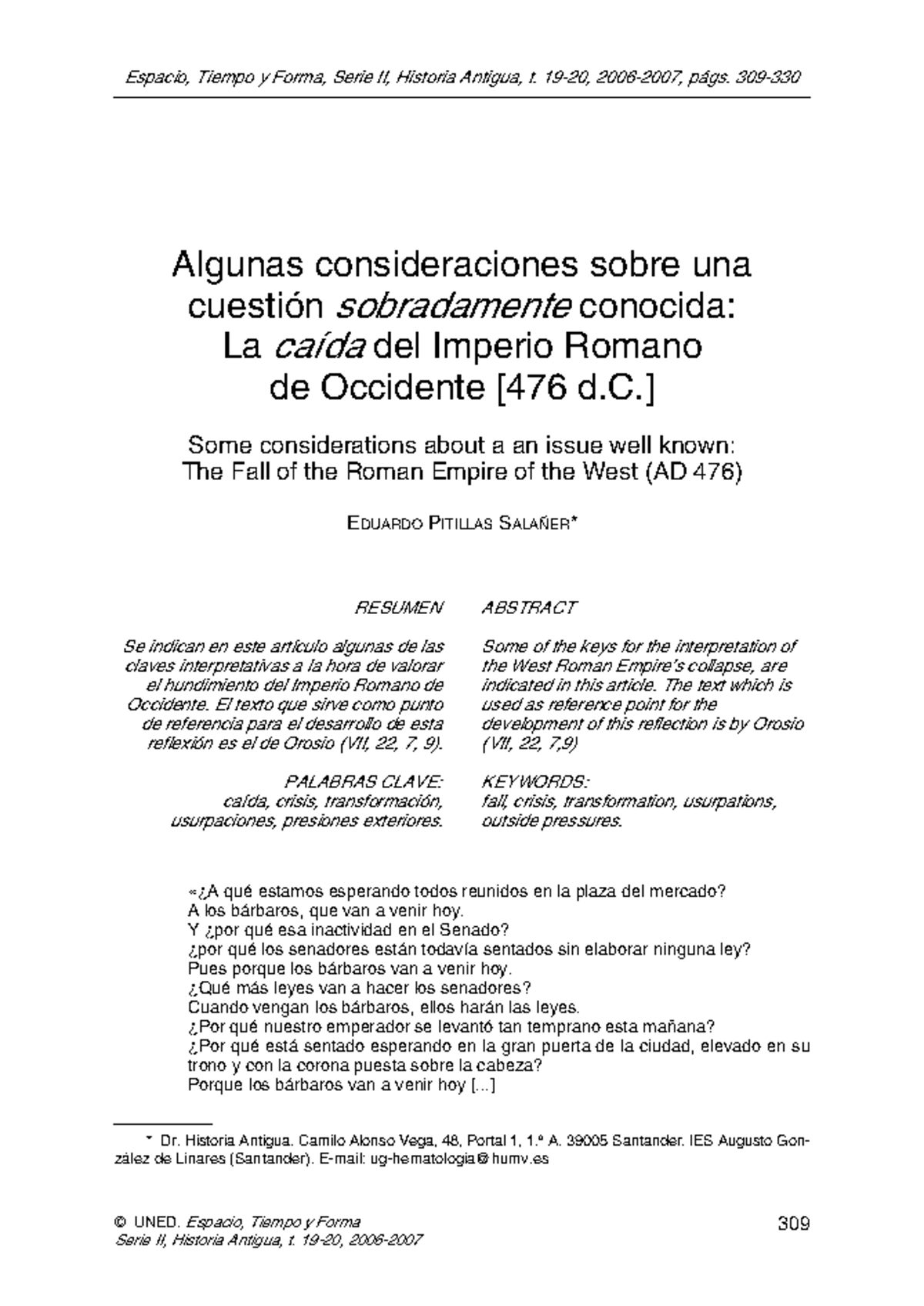 Algunas consideraciones sobre la caída del Imperio Romano de Occidente ...