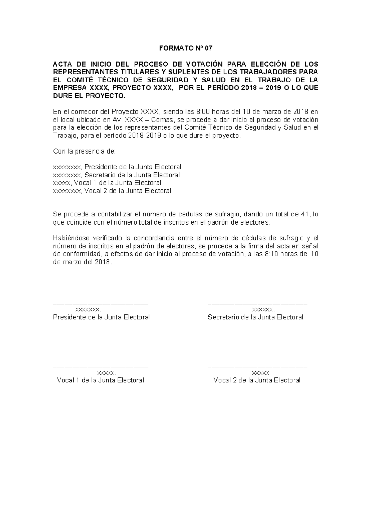 Acta de Inicio del Proceso de Votación CSST 2018-2019 - Studocu