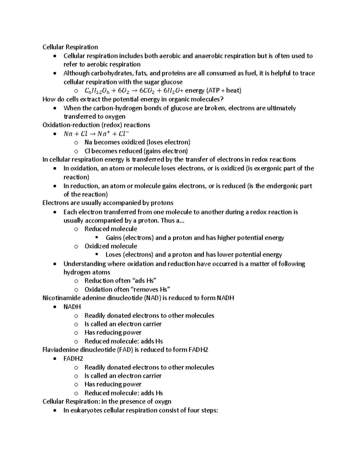 BIO Chapter 9: Cellular Respiration & Fermentation Overview - Studocu