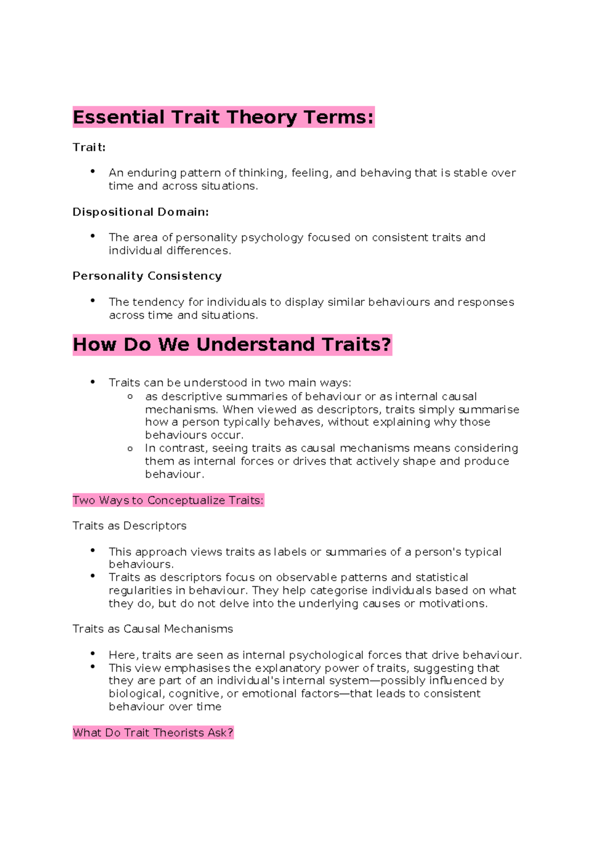 Lecture 2: Understanding Essential Trait Theory and Its Applications ...