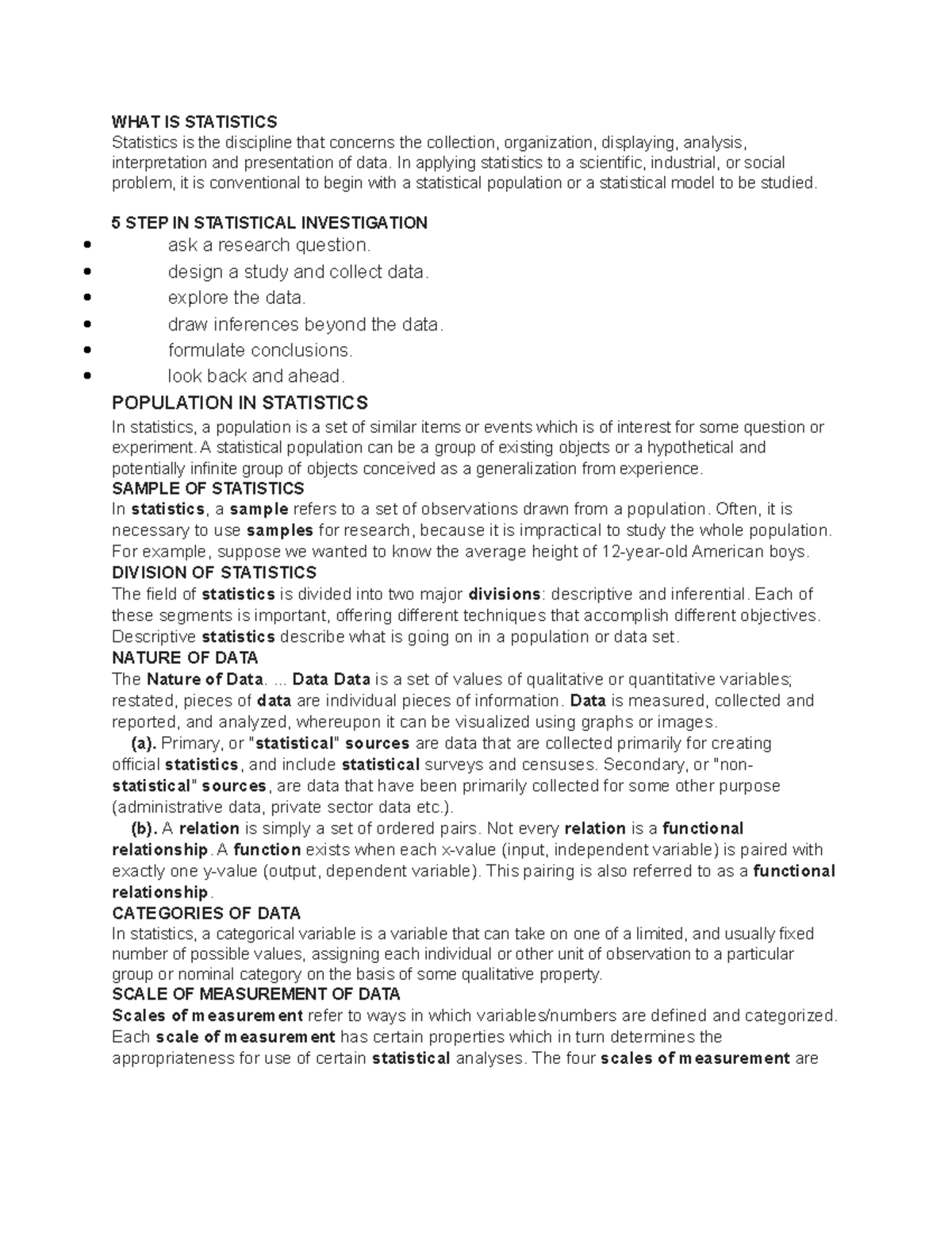 Statistics - Lecture Notes on Data Collection and Analysis - Studocu