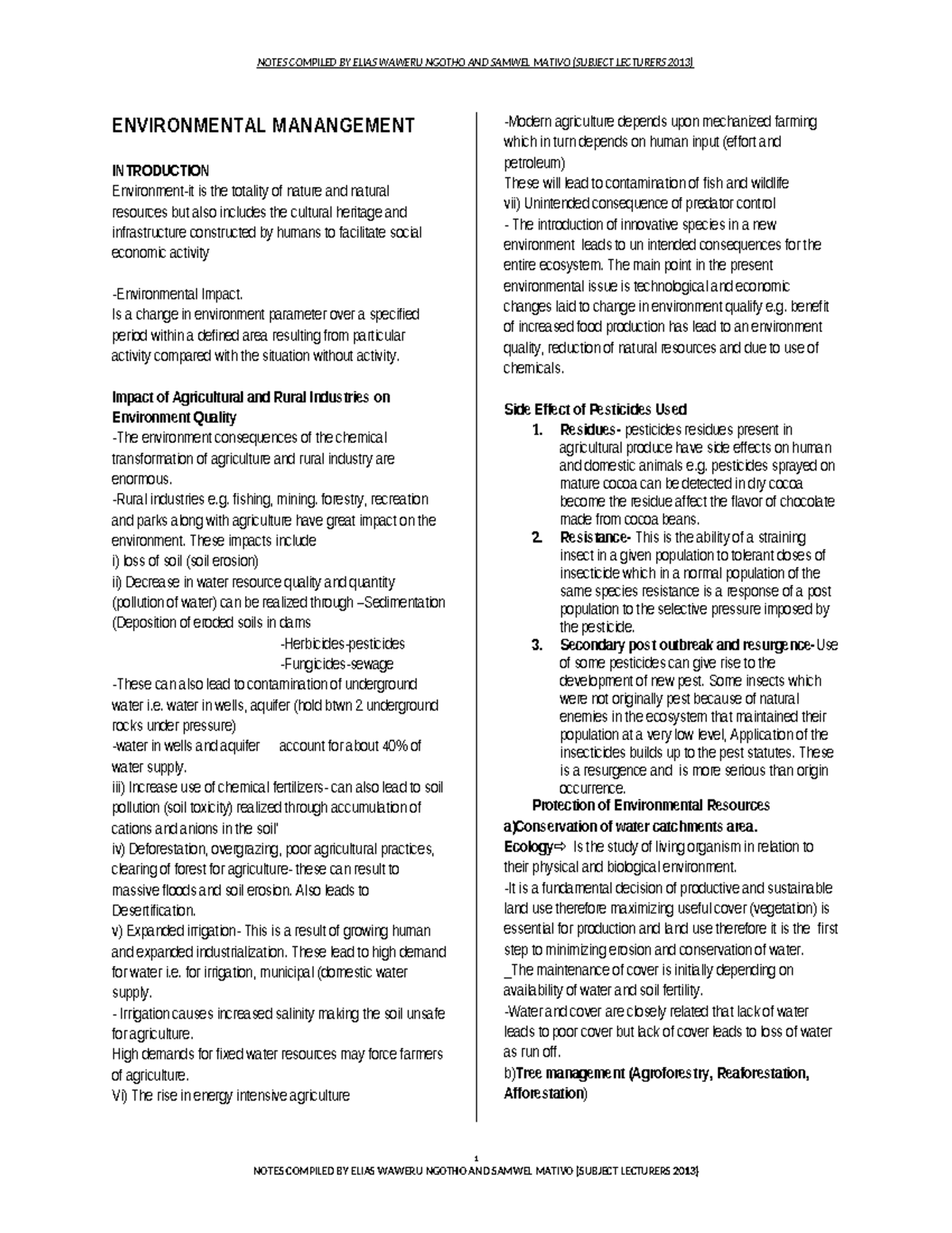 Environmental Management Notes (ENV 101) - Key Concepts and Impacts ...