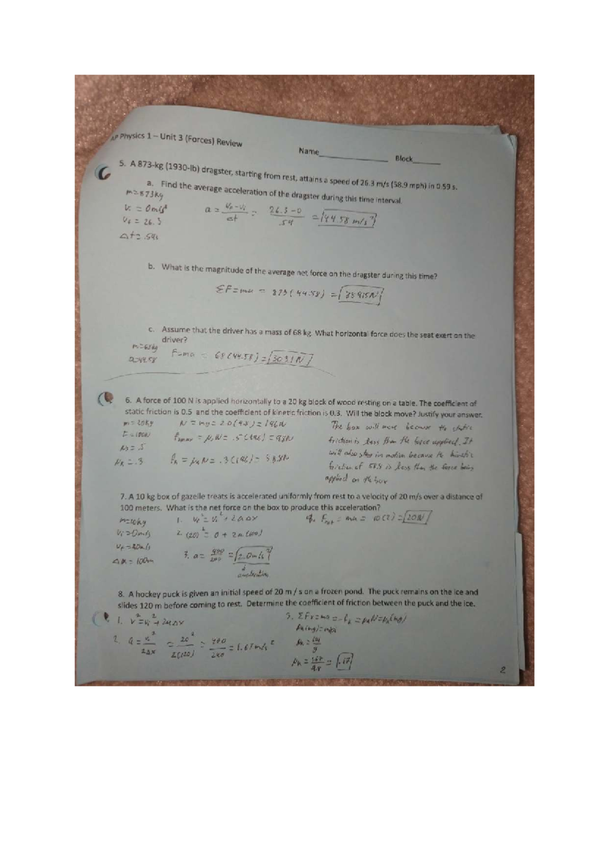 AP Physics Unit 3 (Forces) Review - Block 5 Analysis - Studocu