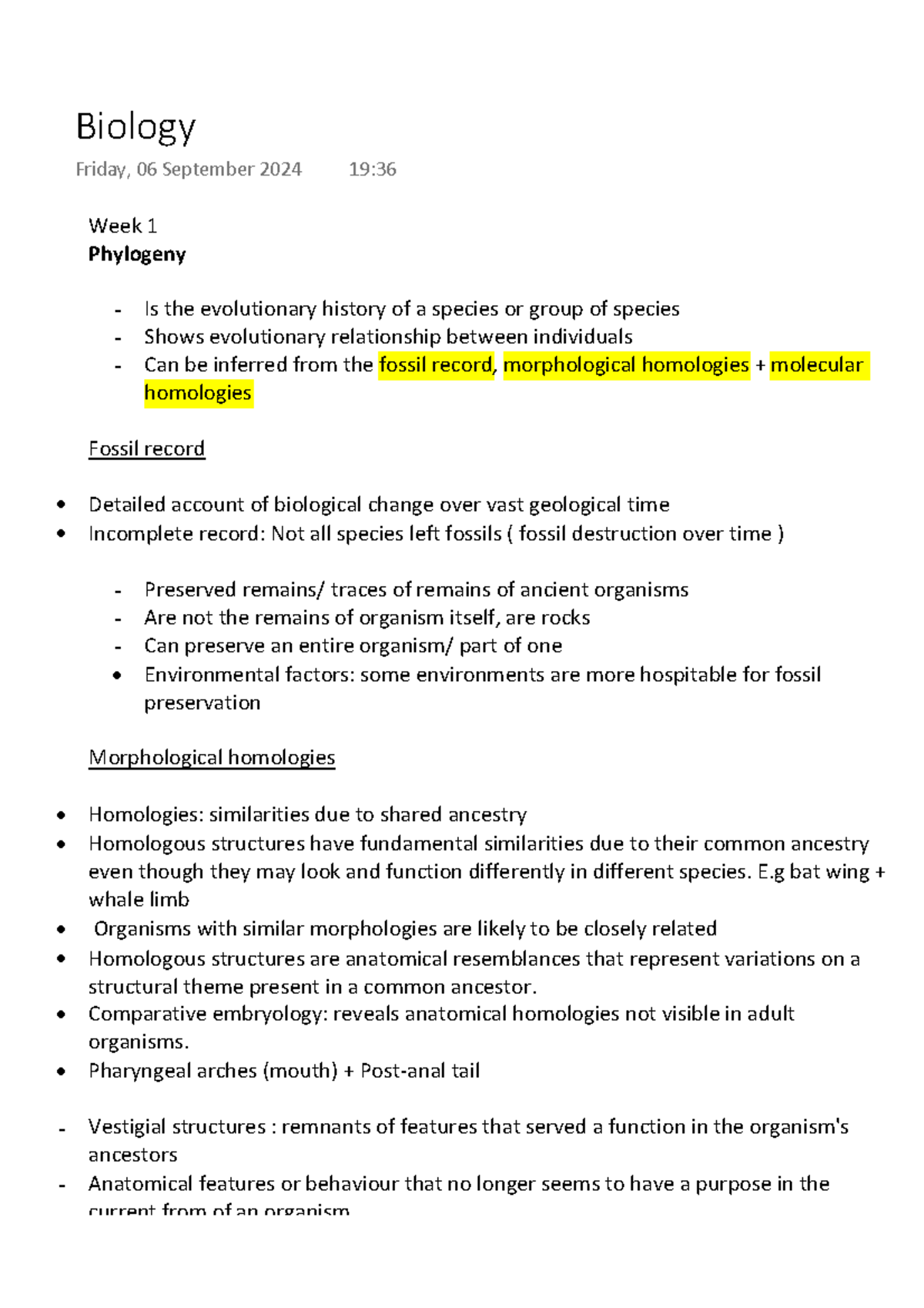 Biology 101: Lecture Notes on Phylogeny and Animal Tissues - Studocu