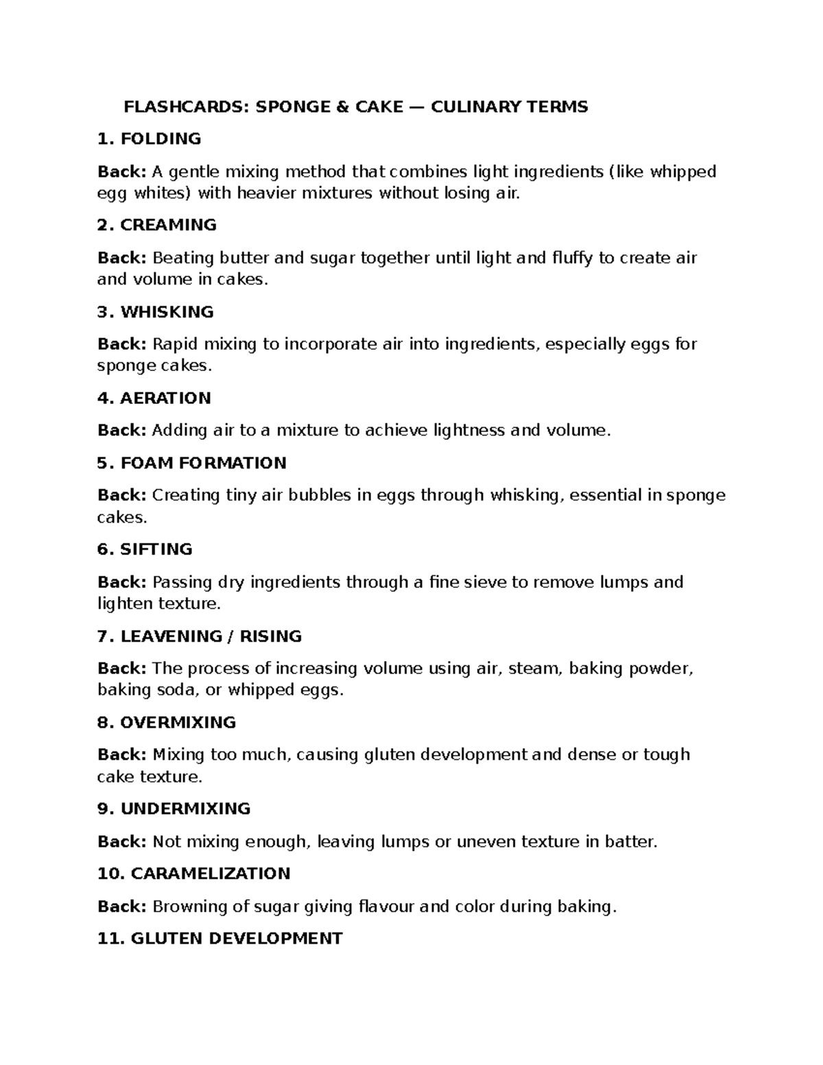 3rd Qtr BPP Flashcards: Sponge Cake Terms & Ingredients - Studocu