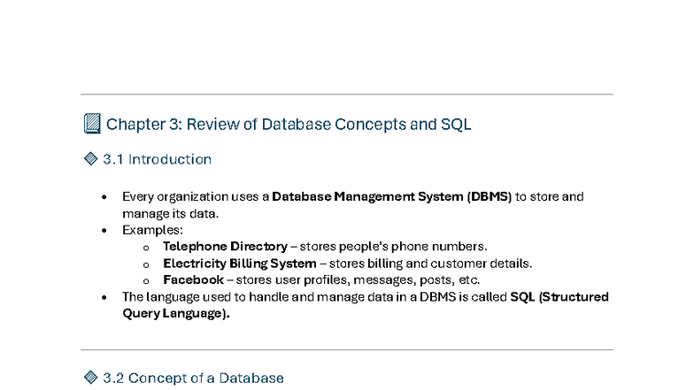 Chapter 3: Database Concepts & SQL Overview - Studocu
