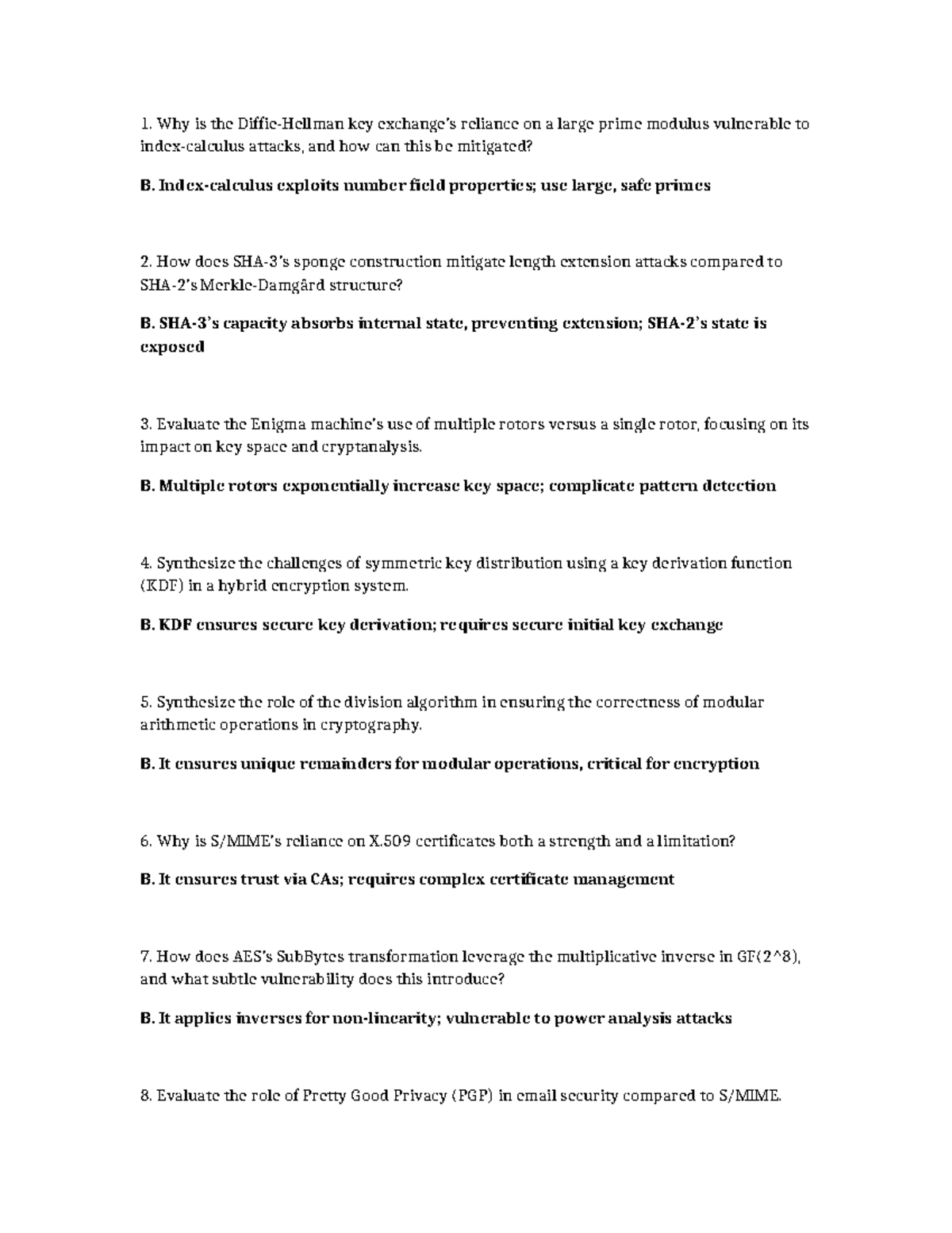 Cryptography QA Notes: Key Concepts and Vulnerabilities - Studocu