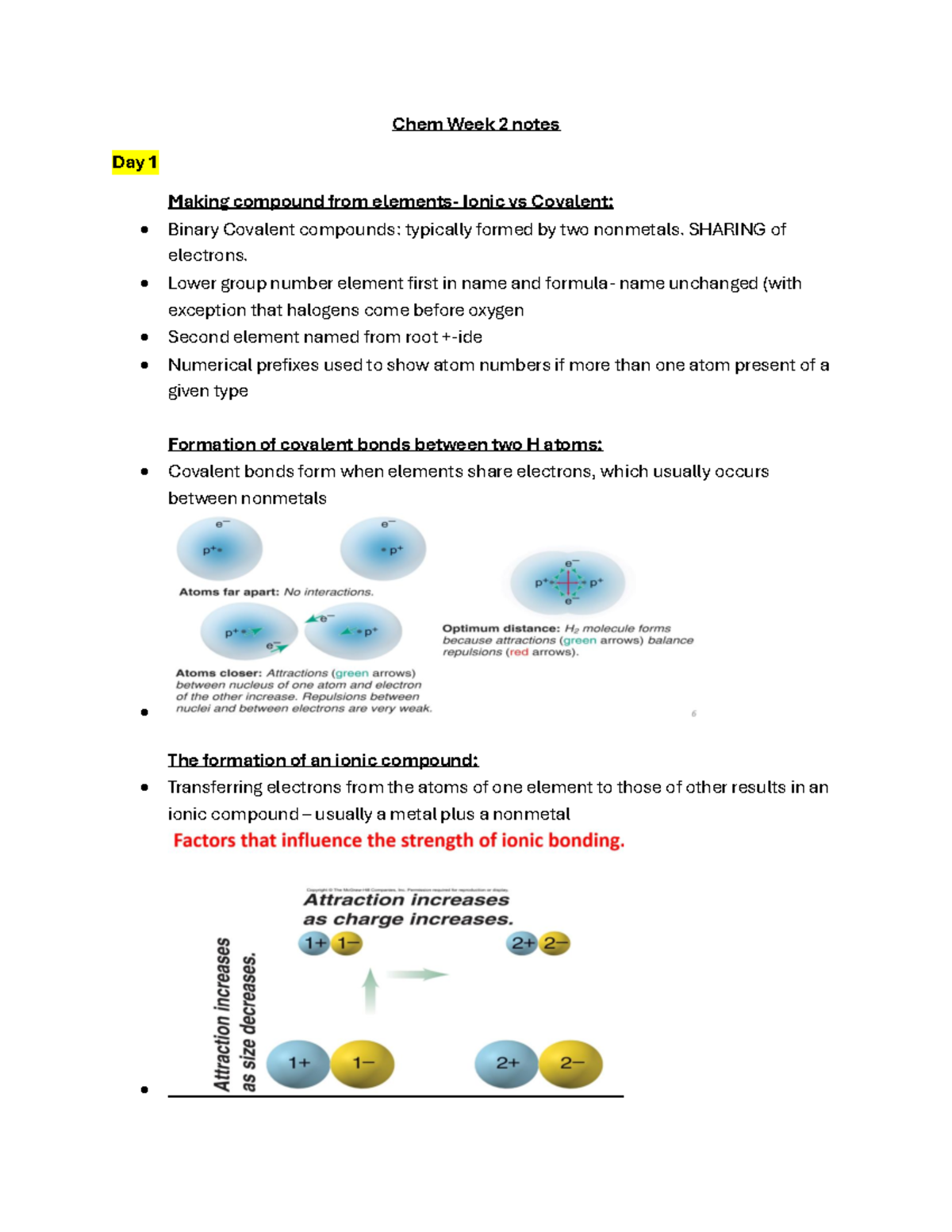 Chem 101 Week 2 Notes: Ionic and Covalent Compounds Insights - Studocu