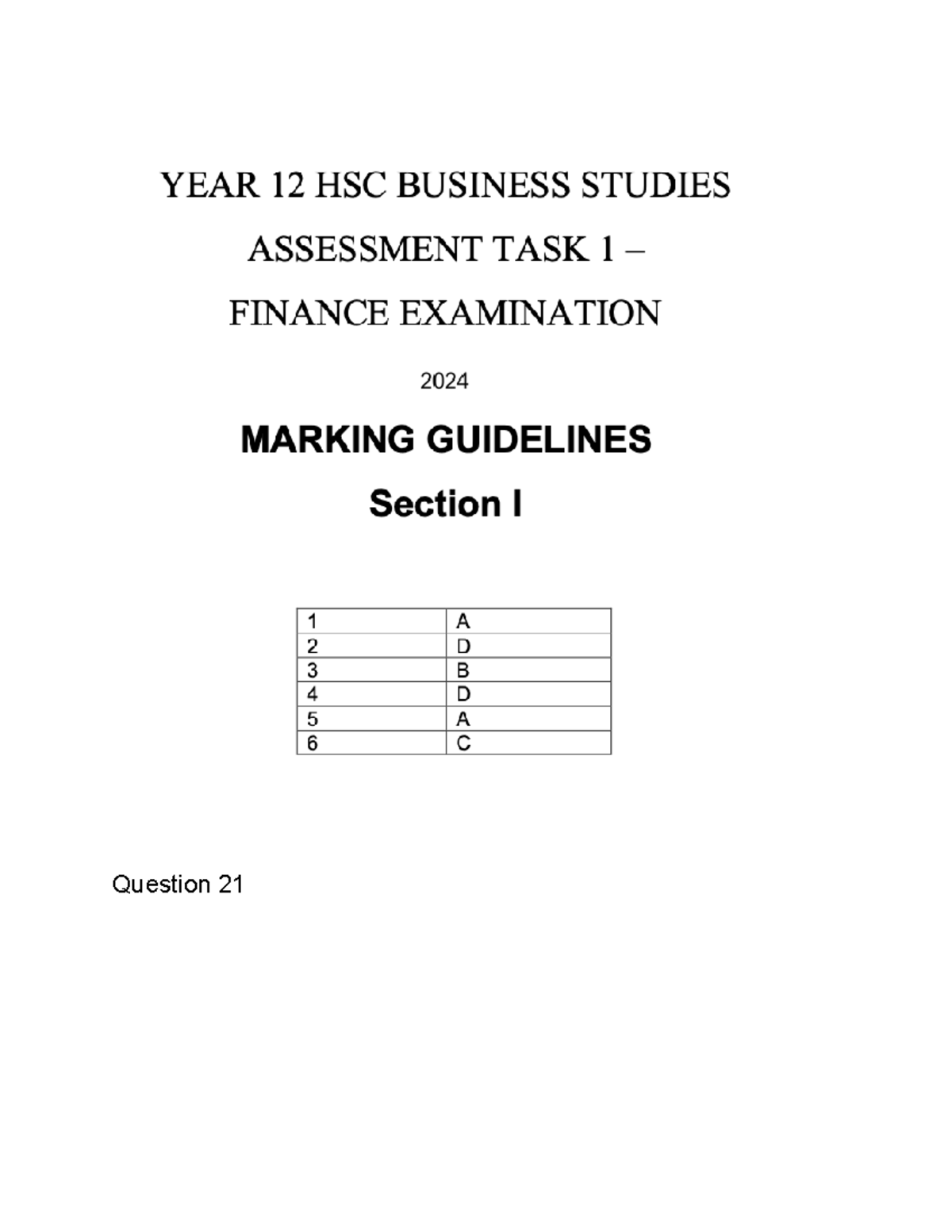 YEAR 12 HSC BUSINESS STUDIES FINANCE EXAM 2024 MARKING GUIDELINES - Studocu