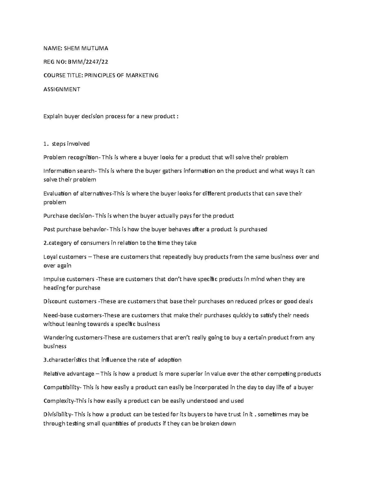 BBM 212 - Principles of Marketing Buyer Decision Process Notes - Studocu