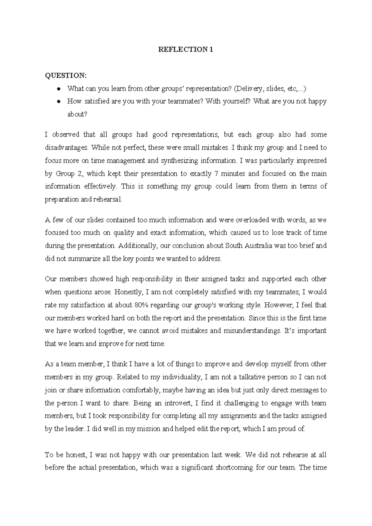 An Phương Group 6 Reflection 1: Teamwork & Presentation Insights - Studocu