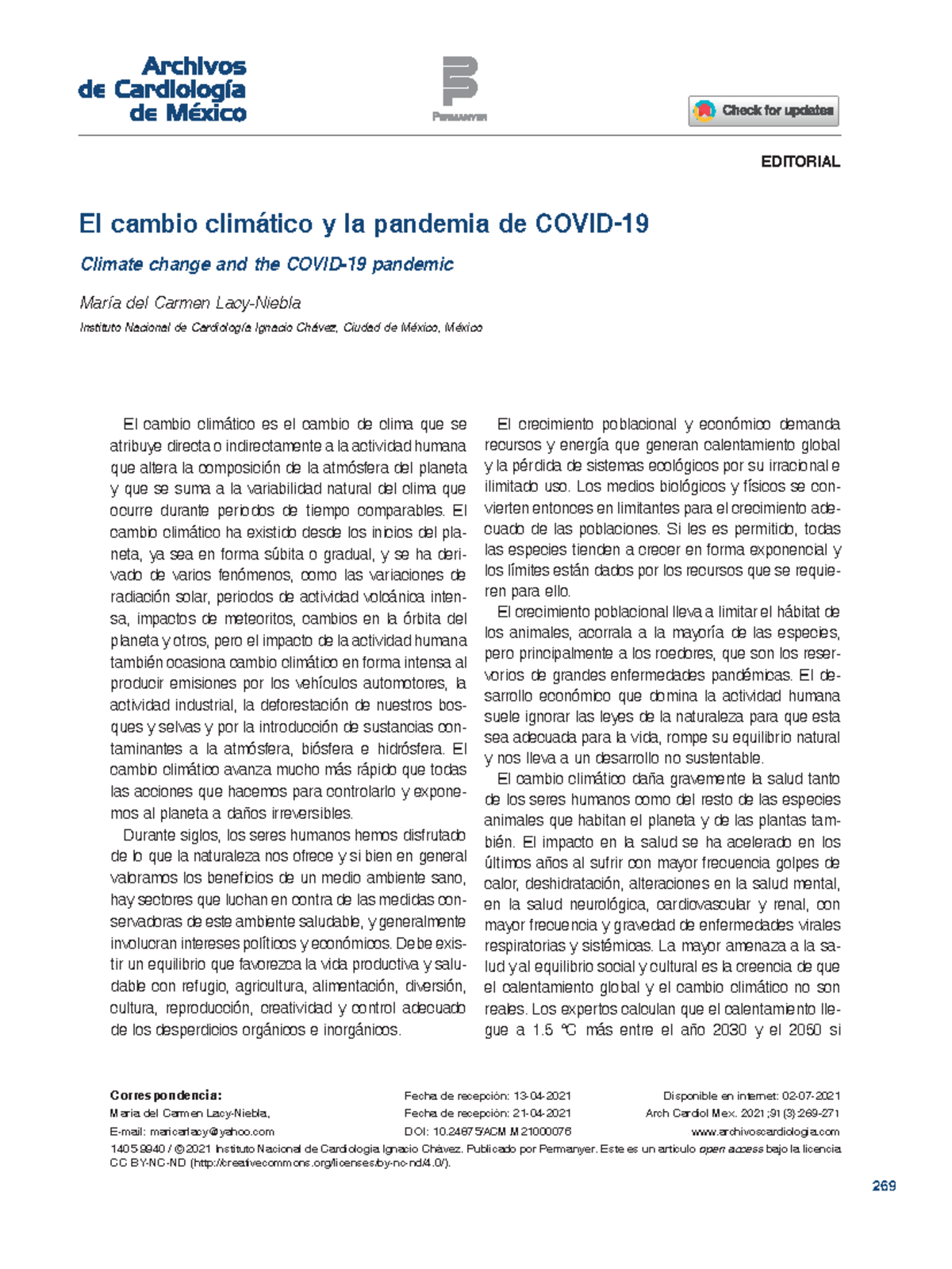 Impacto del Cambio Climático y la Pandemia de COVID-19 en la Salud ...
