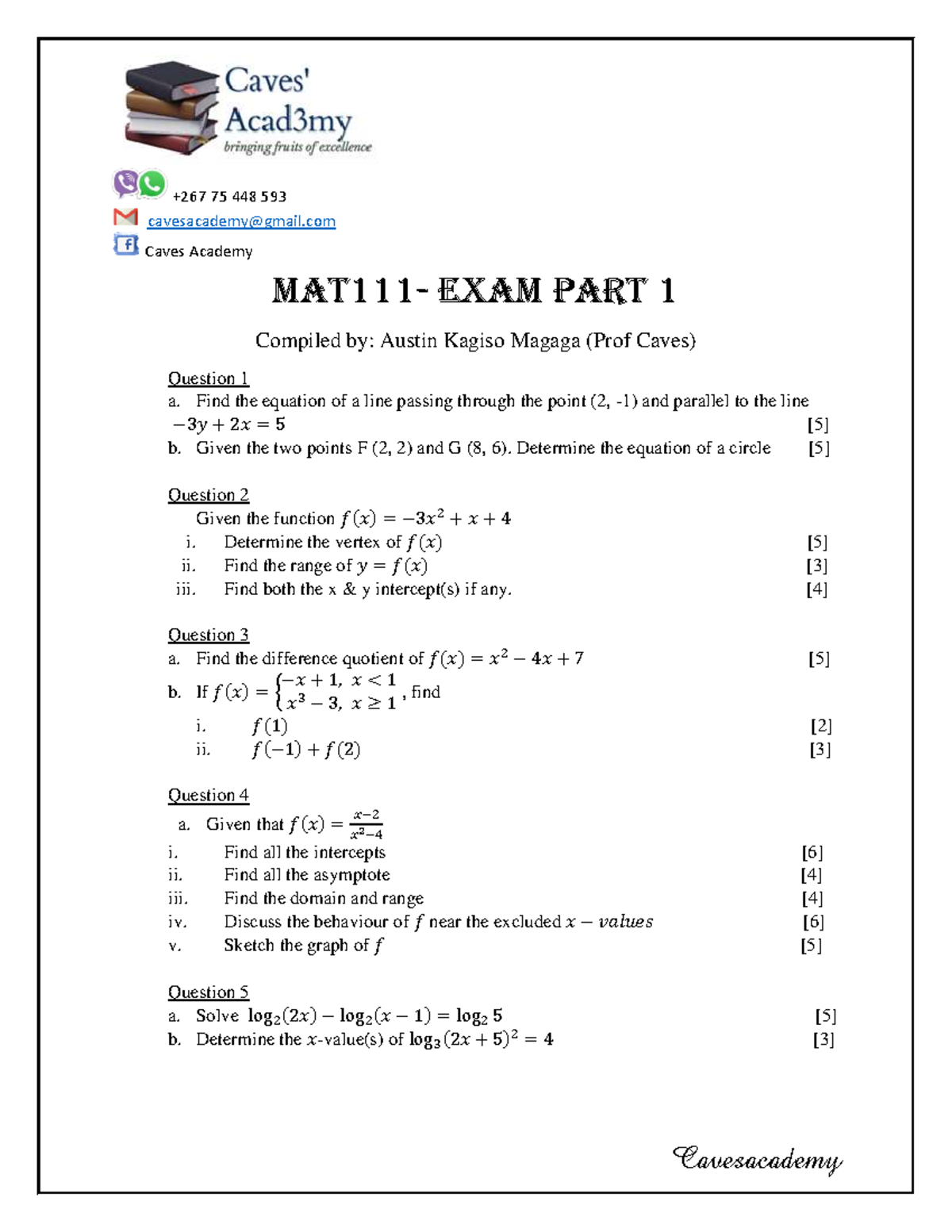 75 448 593 CA MAT111 Exam Season 1 - Past Exam Paper - Studocu