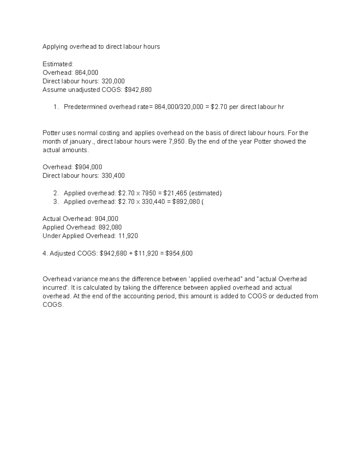 Acc406 Chapter 5 notes - Applying overhead to direct labour hours ...