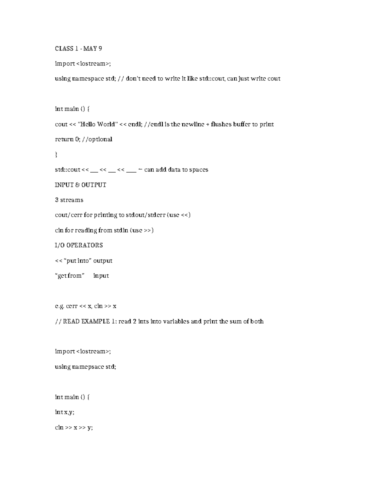 Class 1 MAY 9 - Input/Output Streams and Error Handling Notes - Studocu