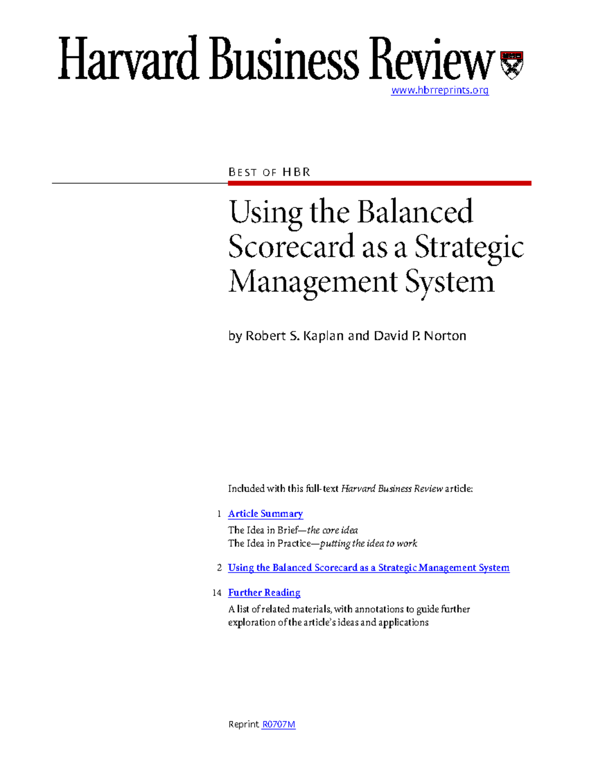 Using the Balanced Scorecard as a Strategic Mgmt Tool (Final Exam ...
