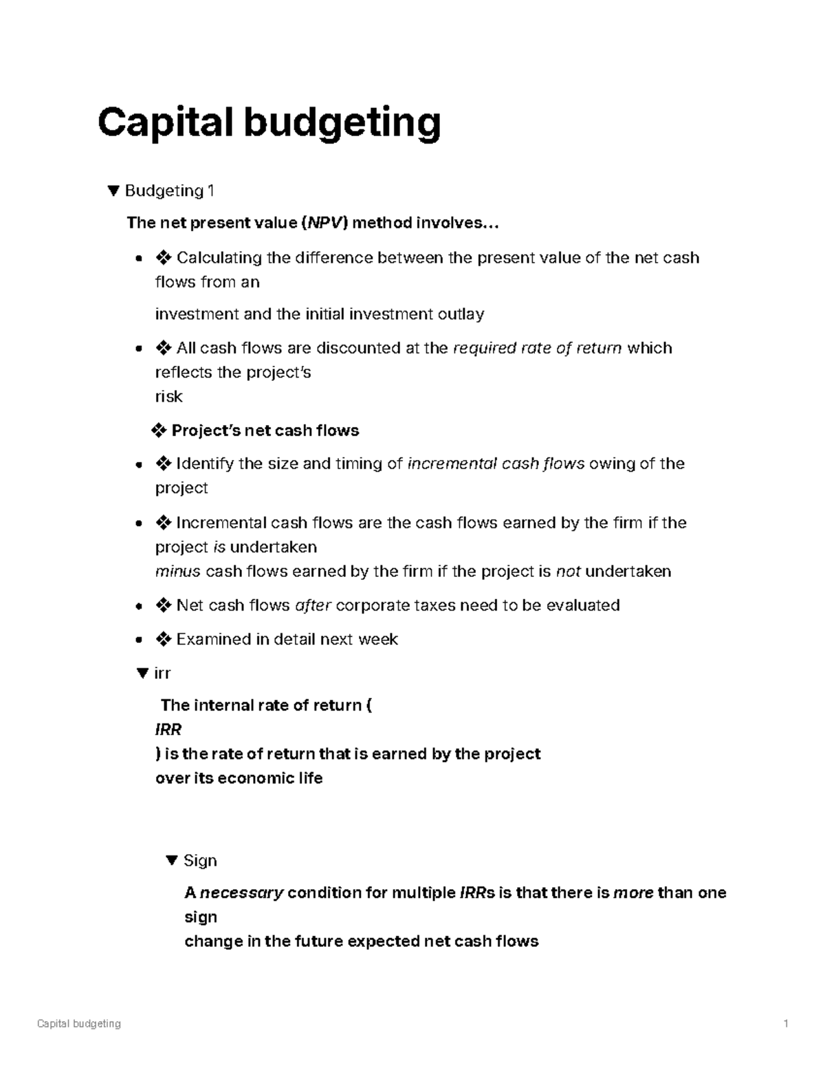 Capital Budgeting 1: NPV, IRR, and Project Evaluation Techniques - Studocu