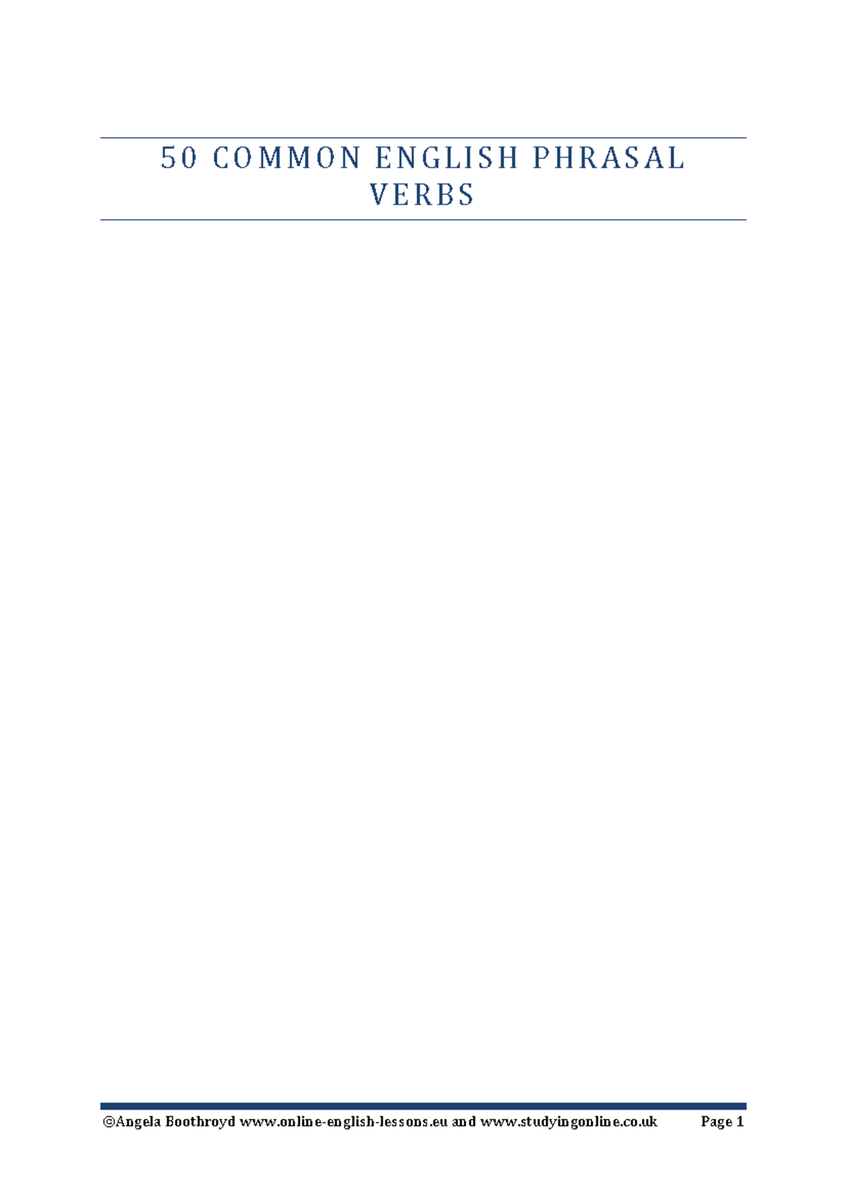 50 Common English Phrasal Verbs - Boothroyd Study Guide - Studocu