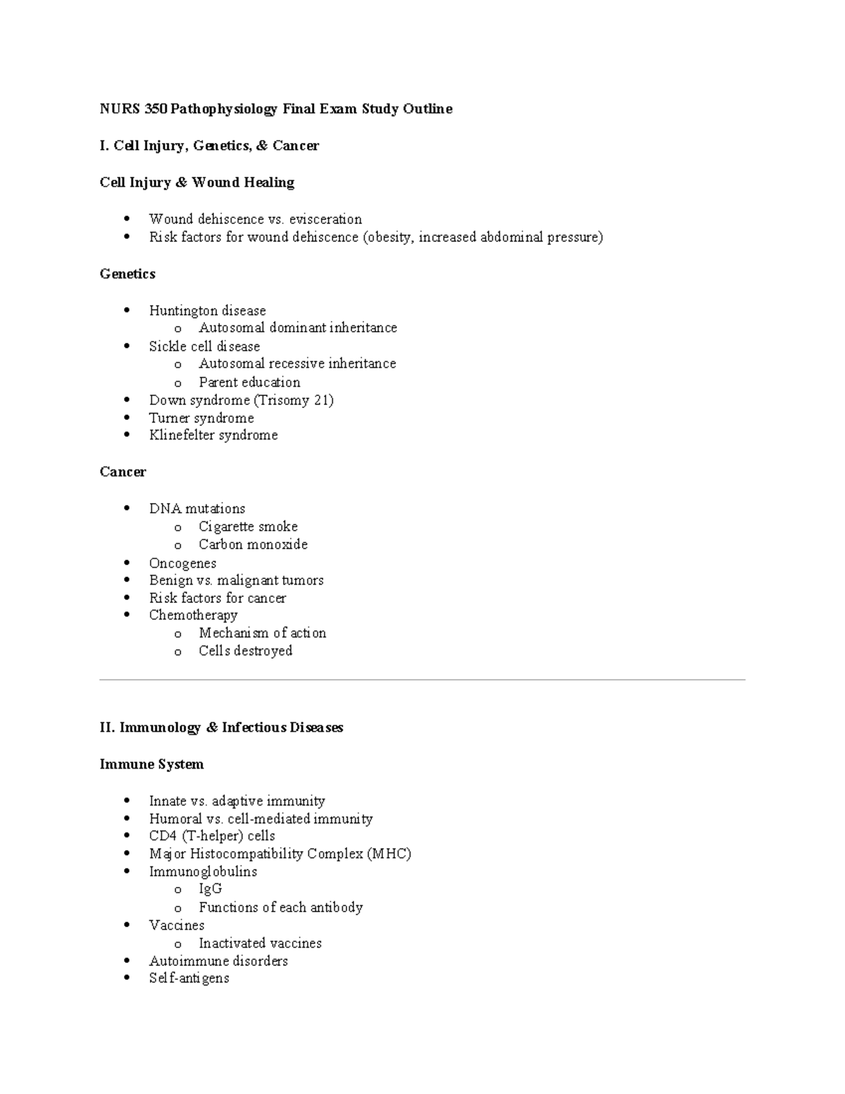NURS 350 Pathophysiology Final Exam Study Guide - Studocu