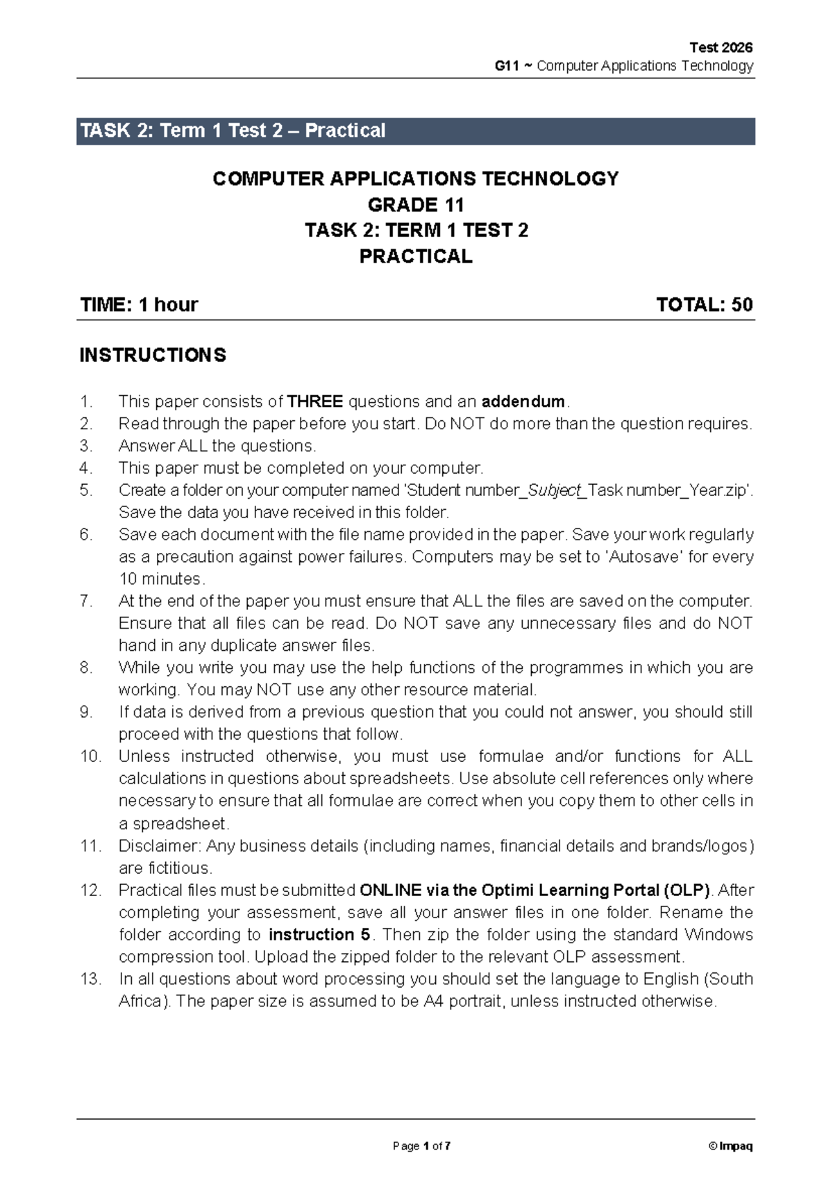 G11 Computer Applications Technology Term 1 Test 2 Practical - Studocu