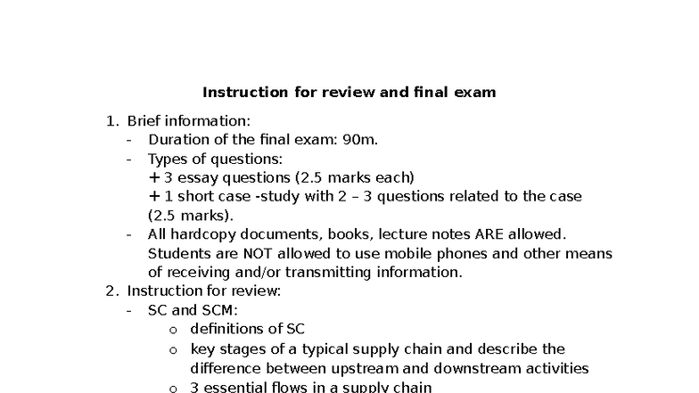 SCM 101: Final Exam Review Instructions and Key Concepts - Studocu