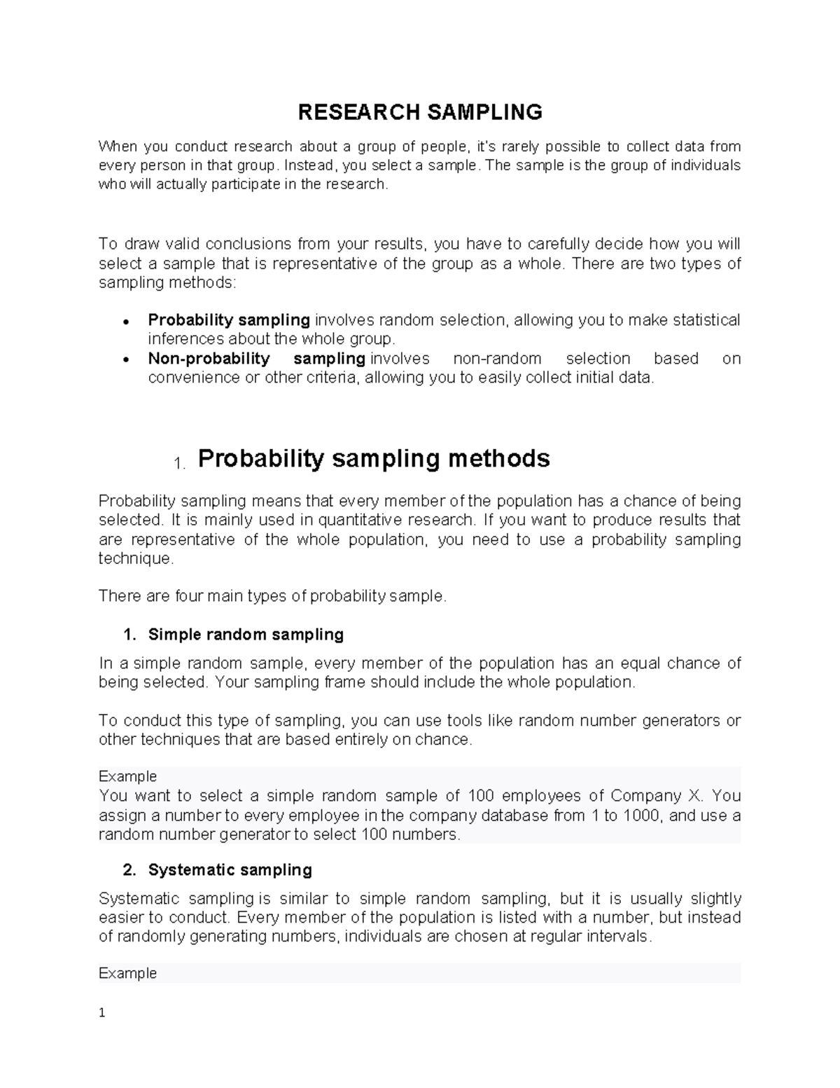 Research Sampling Techniques - Comprehensive Handout - Studocu