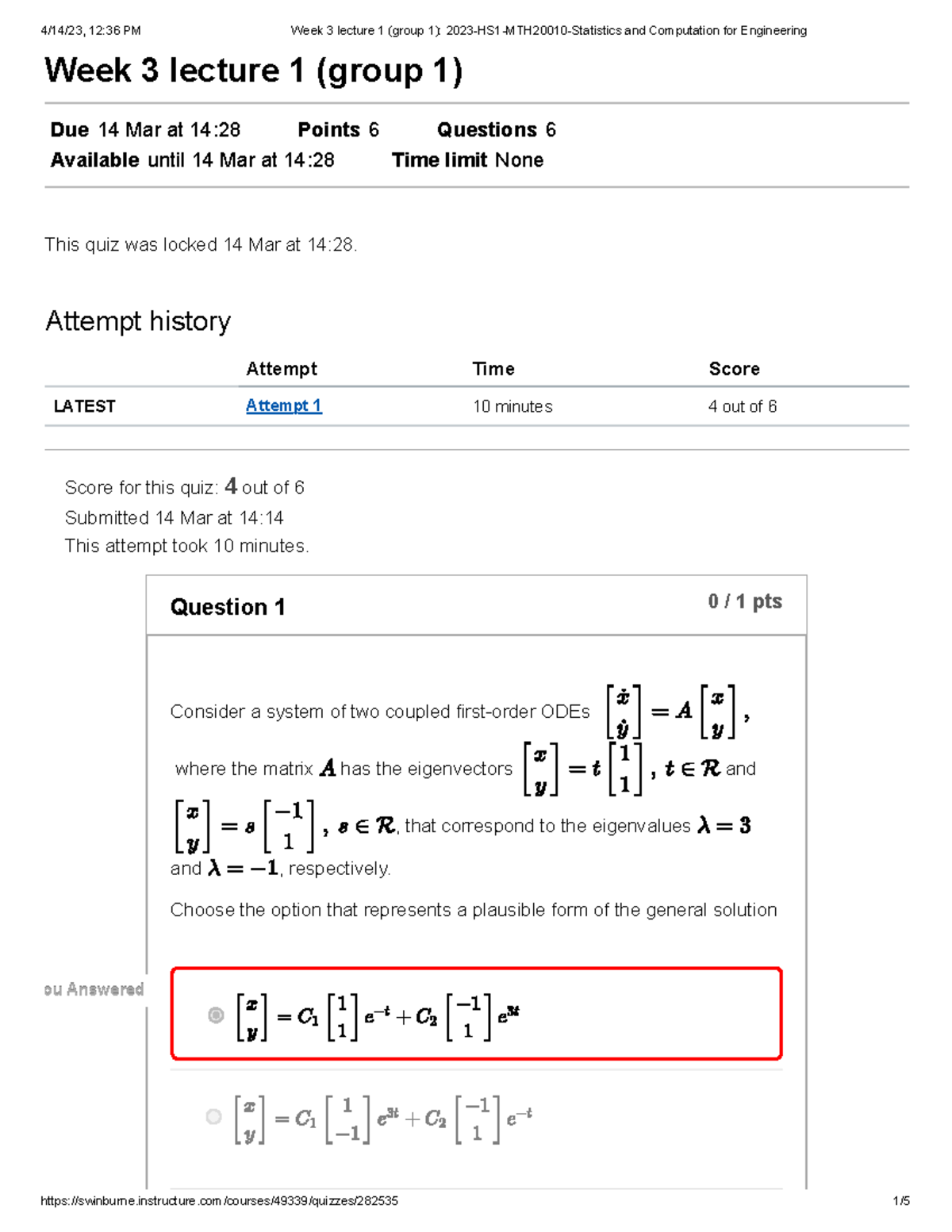 Week 3 lecture 1 - Quiz - Week 3 lecture 1 (group 1) Due 14 Mar at 14: ...