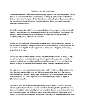 Forces and Motion - Study Notes & Assignments - Studocu