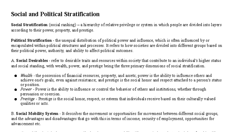 UCSP Lesson 12-13: Social and Political Stratification Insights - Studocu