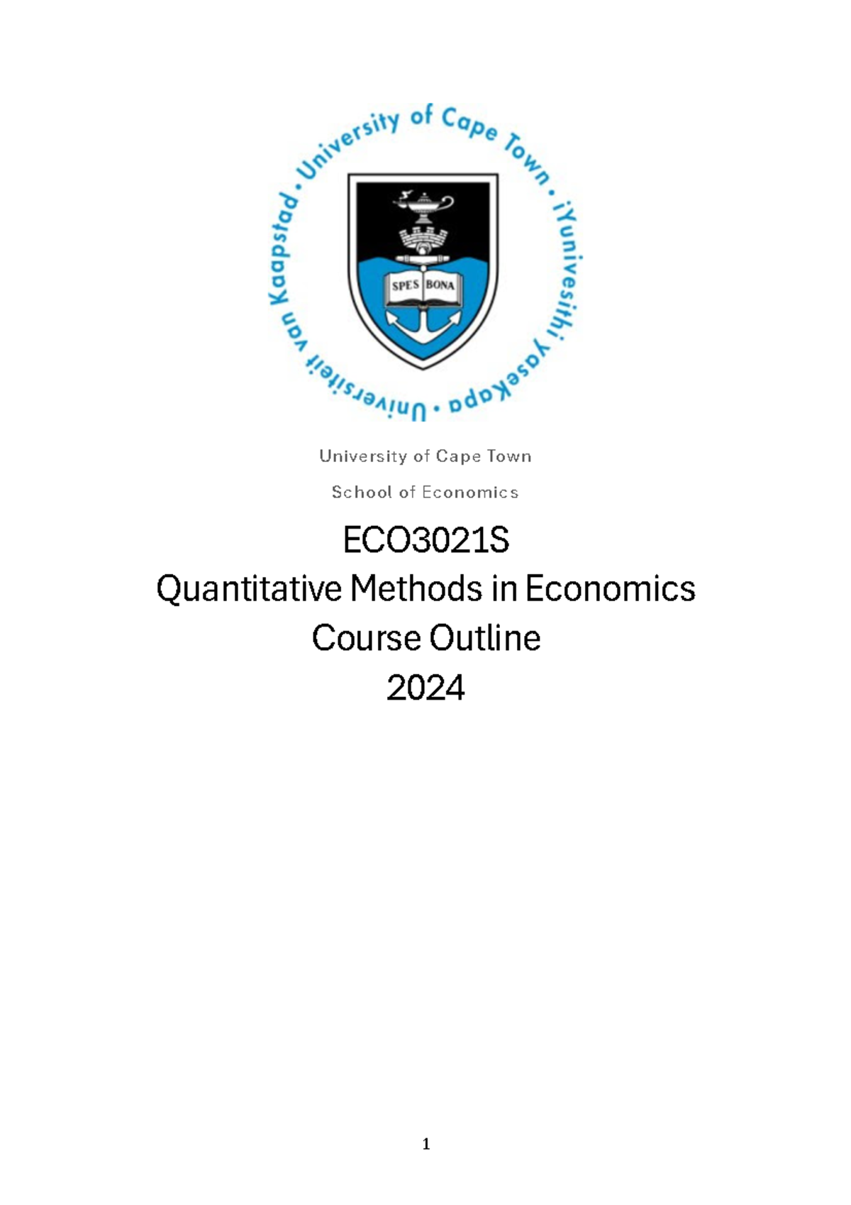 ECO3021S Quantitative Methods in Economics Course Outline for 2024 ...