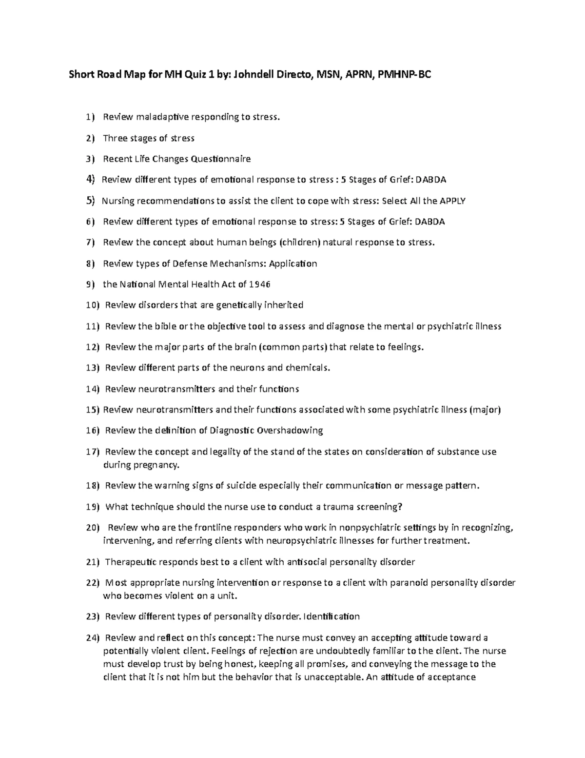 NUR3525 Mental Health Exam 1 Study Guide: Key Concepts & Terms - Studocu