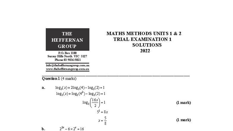 2022 MATHS METHODS UNITS 1 2 TRIAL EXAM 1 SOLUTIONS - Studocu